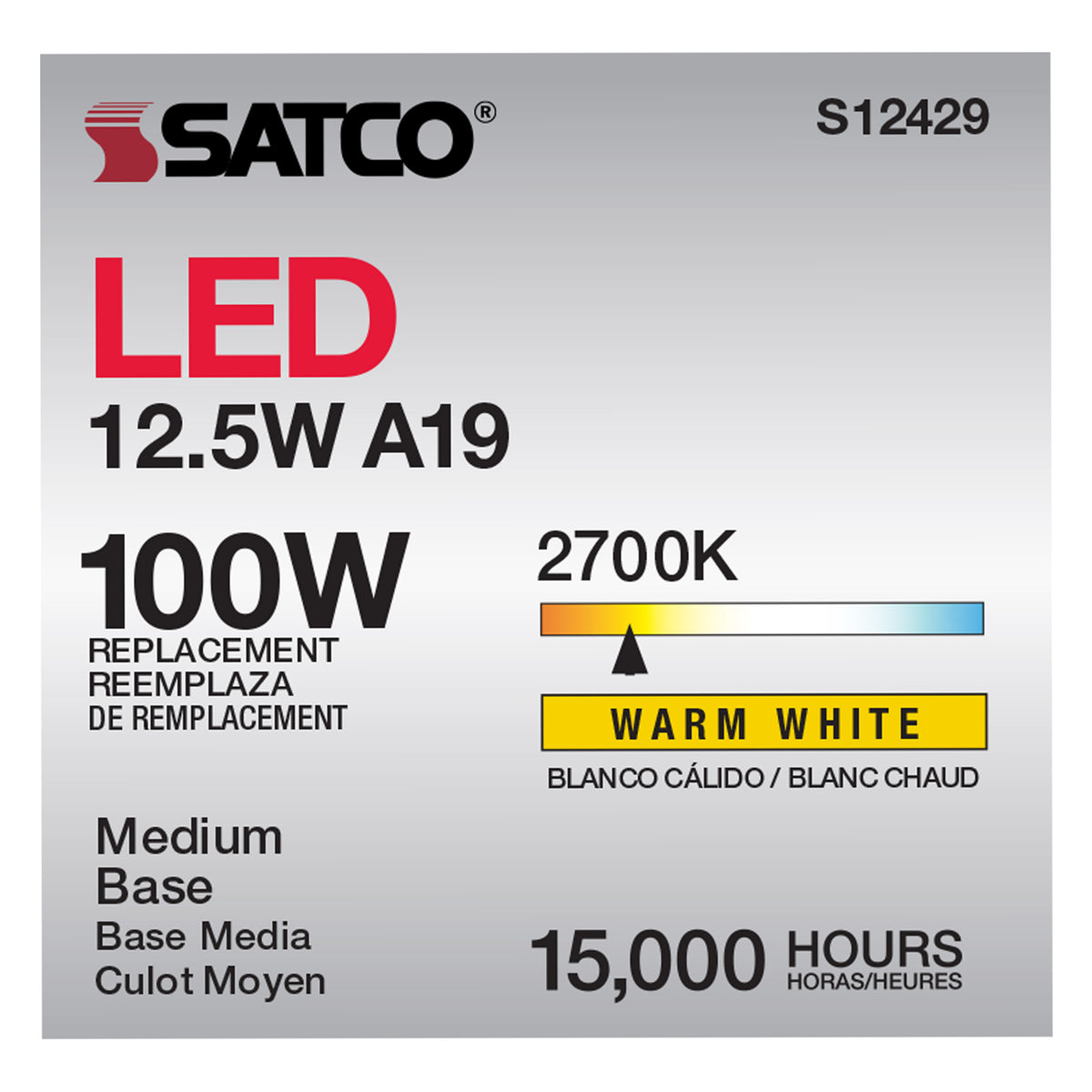 12.5 Watt A19 LED Filament - Clear - Medium Base - 2700K - 90 CRI - 120 Volt
