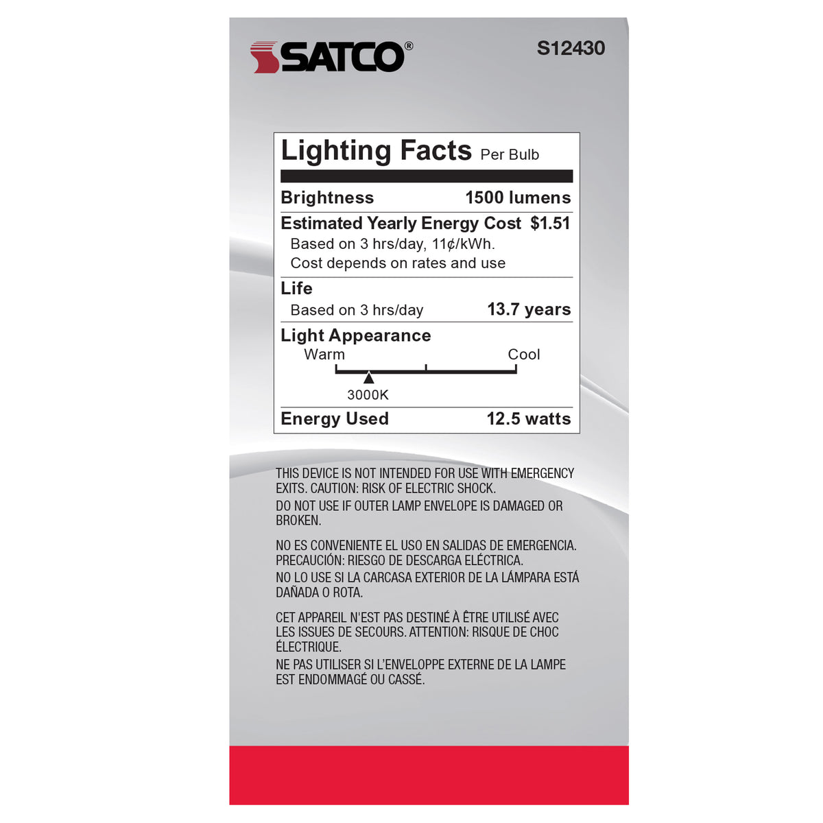 12.5 Watt A19 LED Filament - Clear - Medium Base - 3000K - 90 CRI - 120 Volt