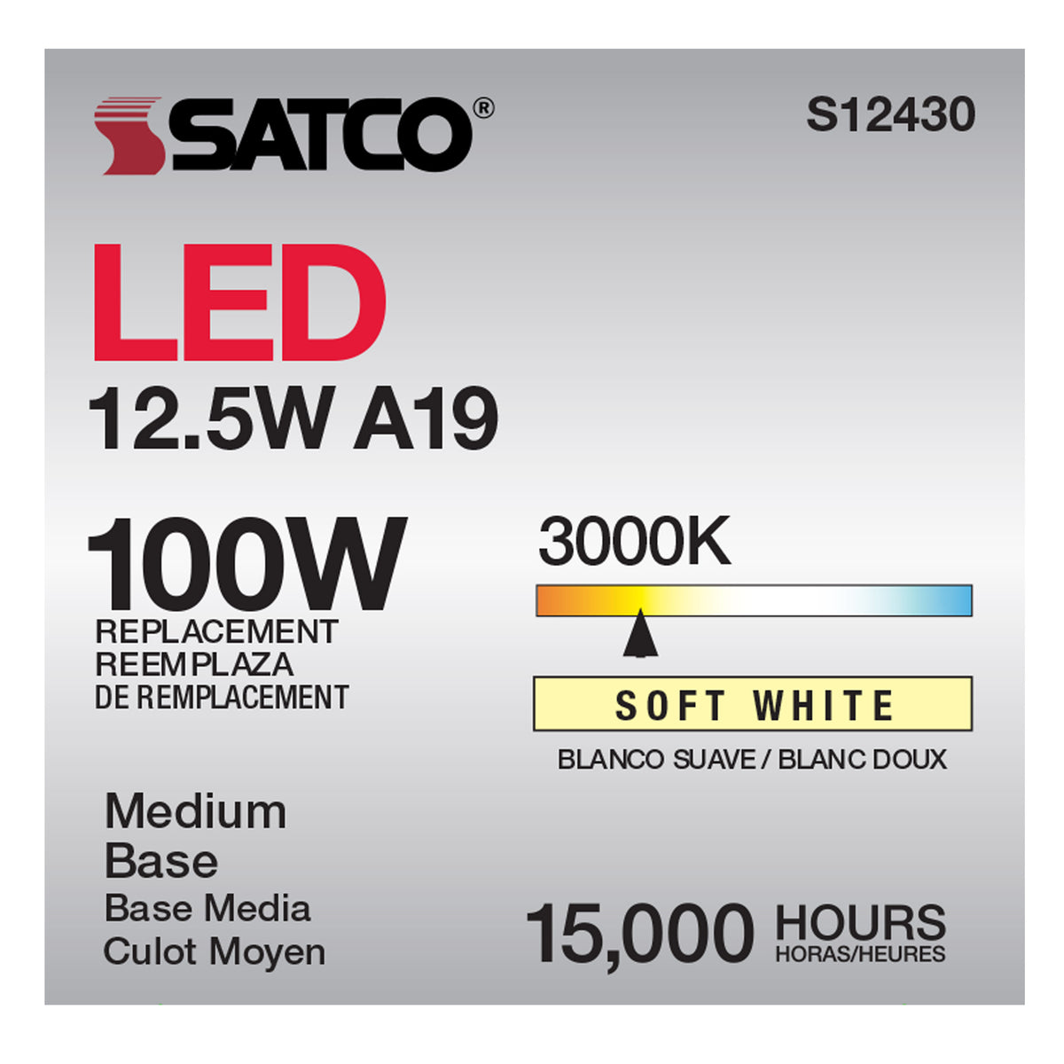 12.5 Watt A19 LED Filament - Clear - Medium Base - 3000K - 90 CRI - 120 Volt