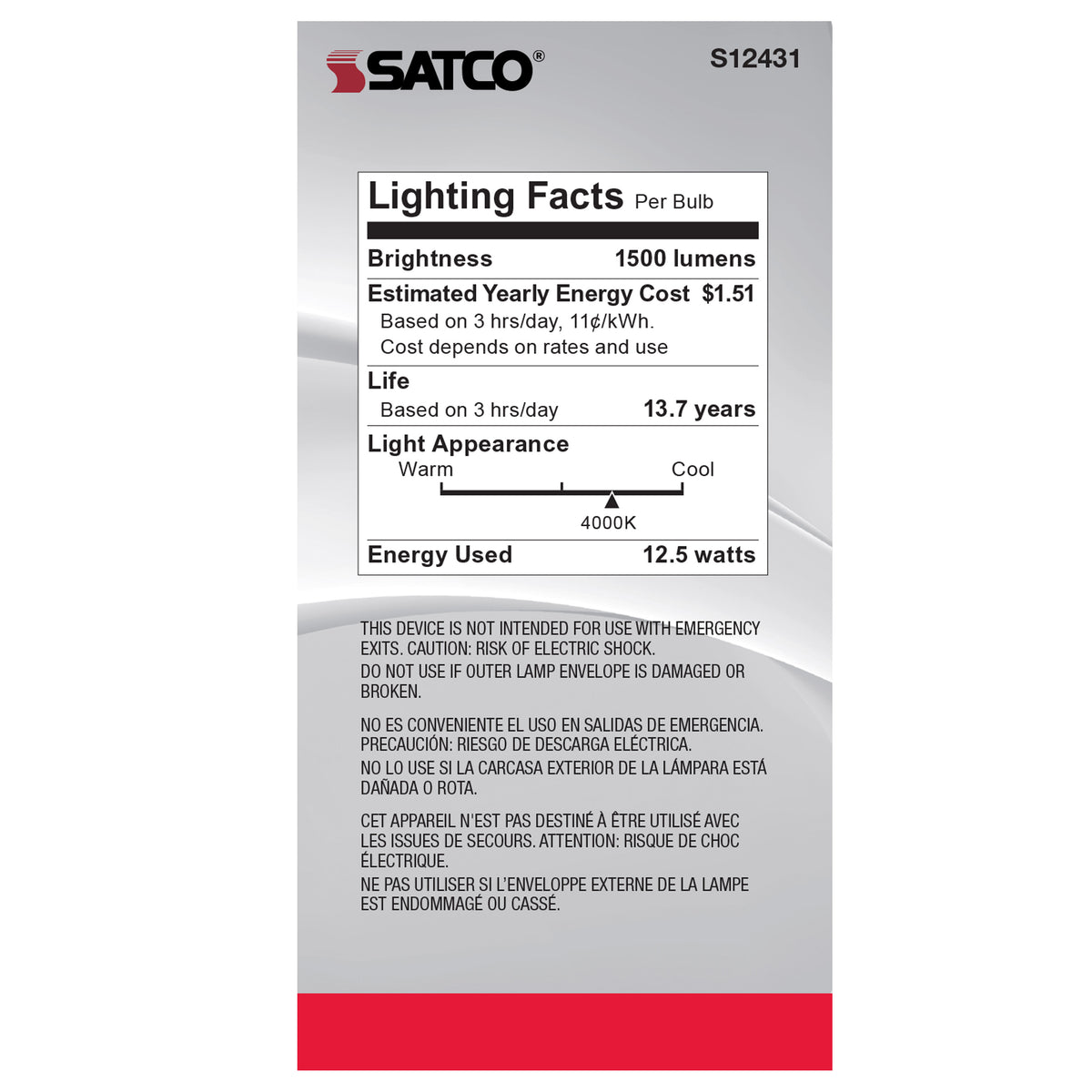 12.5 Watt A19 LED Filament - Clear - Medium Base - 4000K - 90 CRI - 120 Volt
