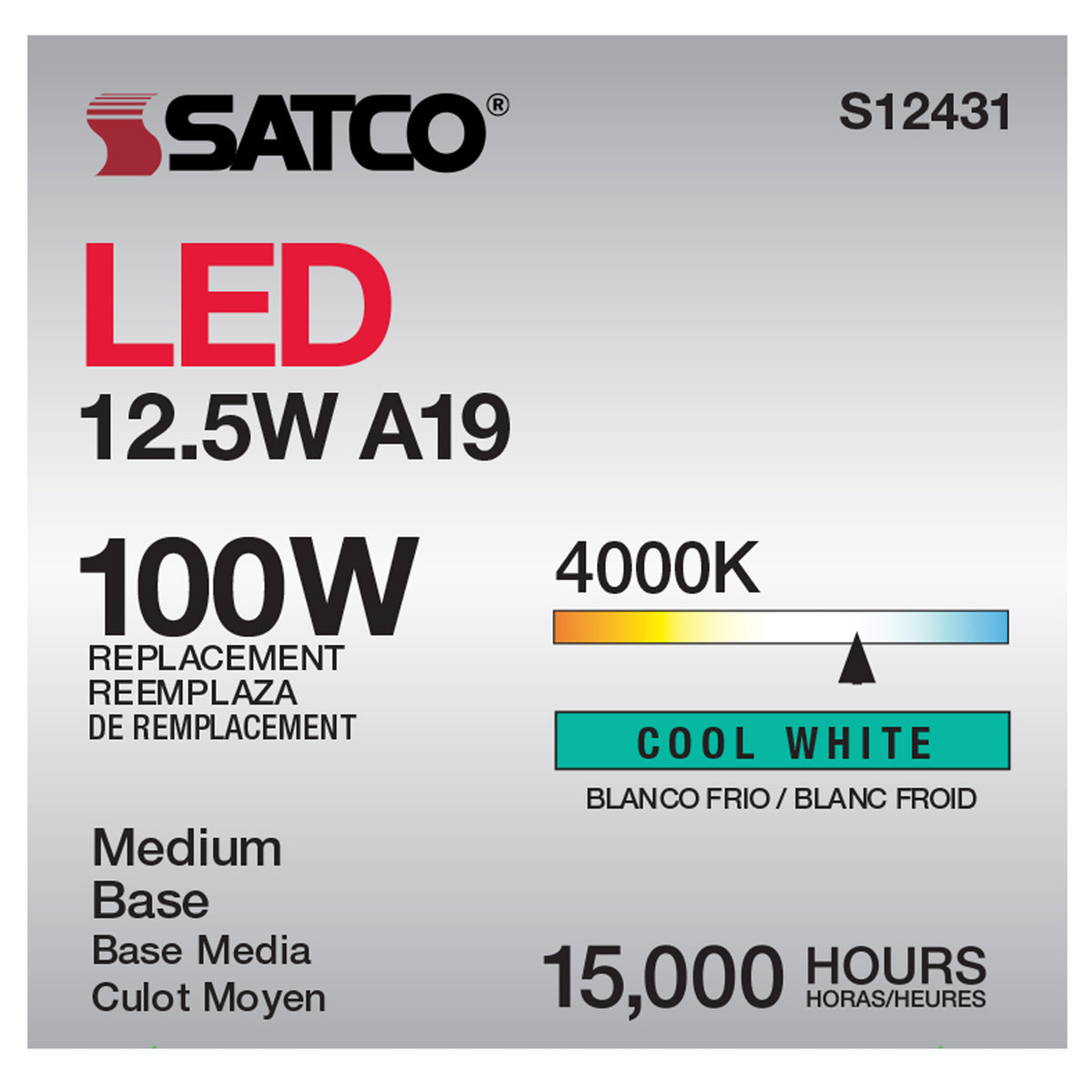 12.5 Watt A19 LED Filament - Clear - Medium Base - 4000K - 90 CRI - 120 Volt