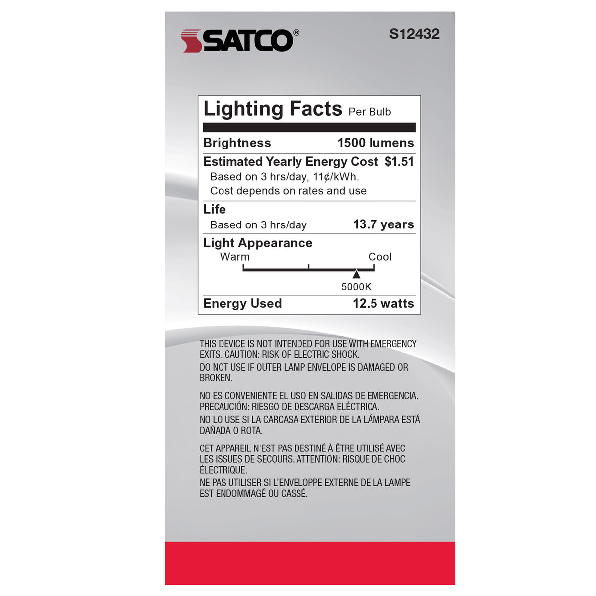 12.5 Watt A19 LED Filament - Clear - Medium Base - 5000K - 90 CRI - 120 Volt