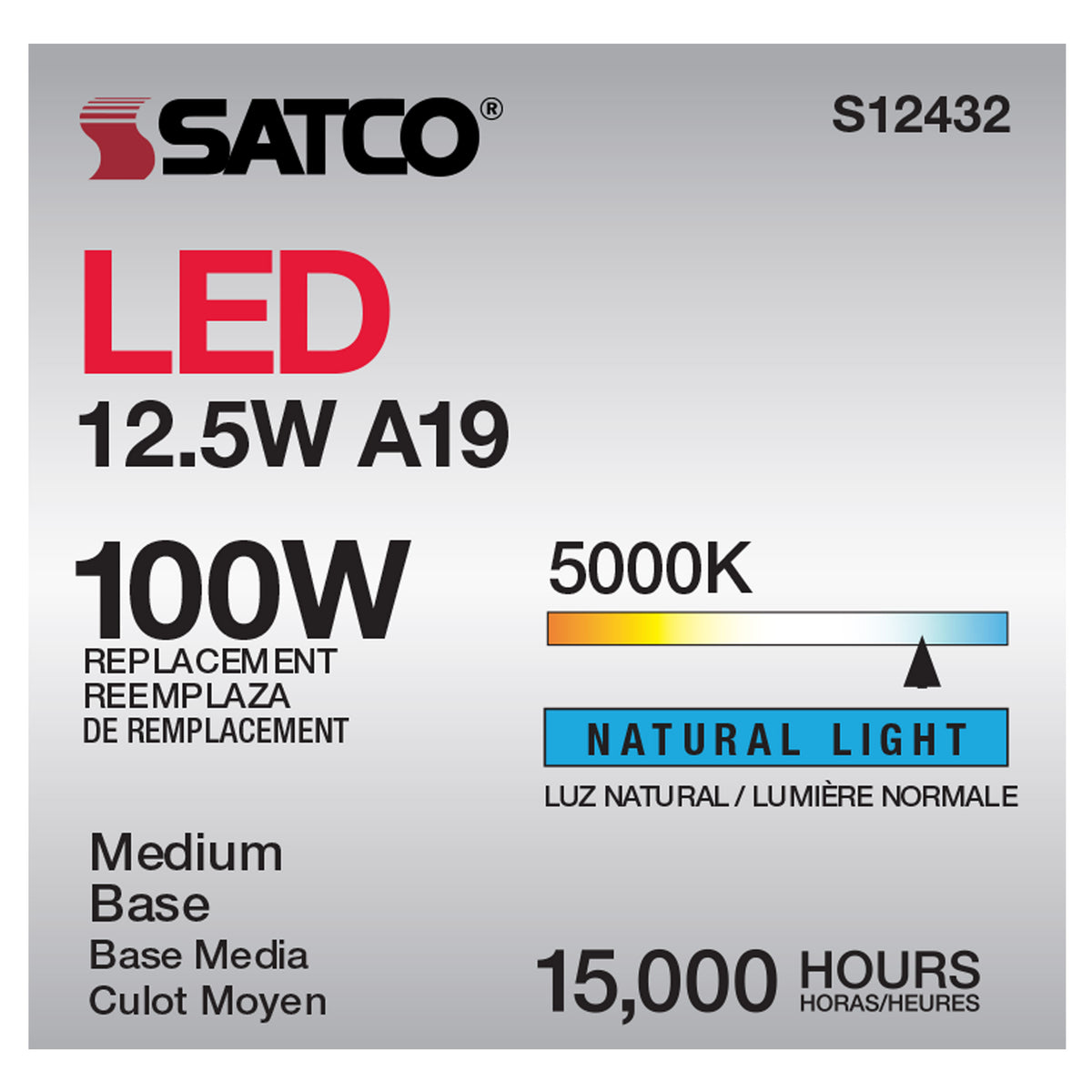 12.5 Watt A19 LED Filament - Clear - Medium Base - 5000K - 90 CRI - 120 Volt