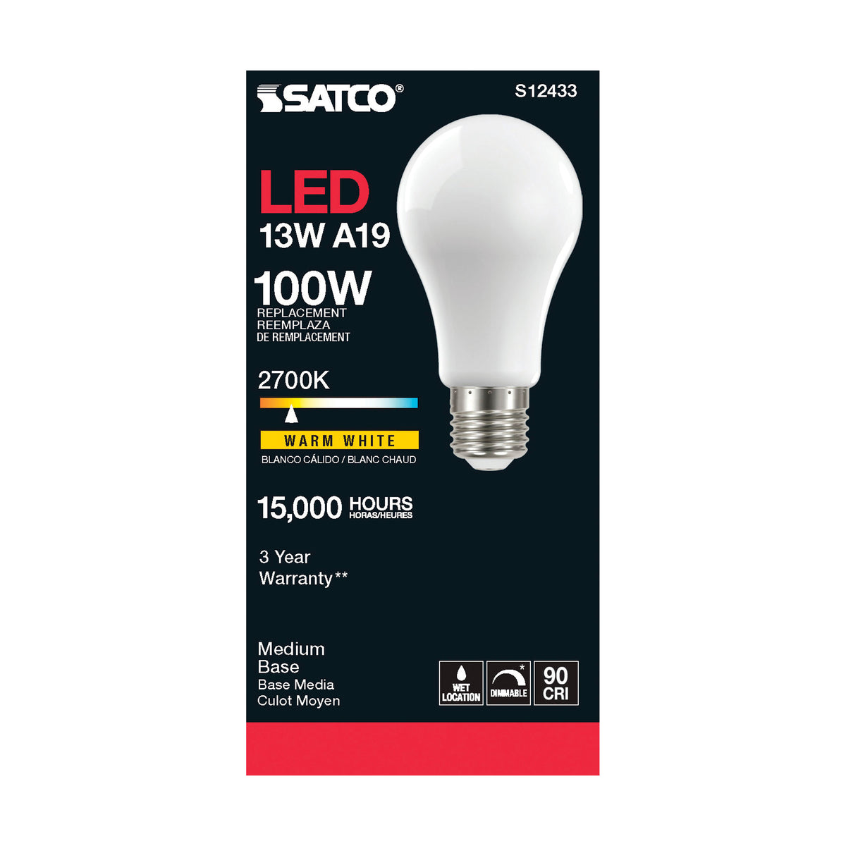 13.5 Watt A19 LED Filament - Soft White - Medium Base - 2700K - 90 CRI - 120 Volt