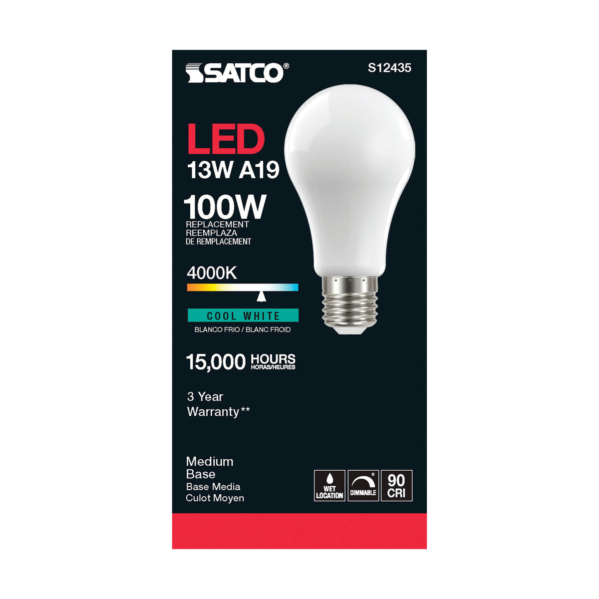 13.5 Watt A19 LED Filament - Soft White - Medium Base - 4000K - 90 CRI - 120 Volt