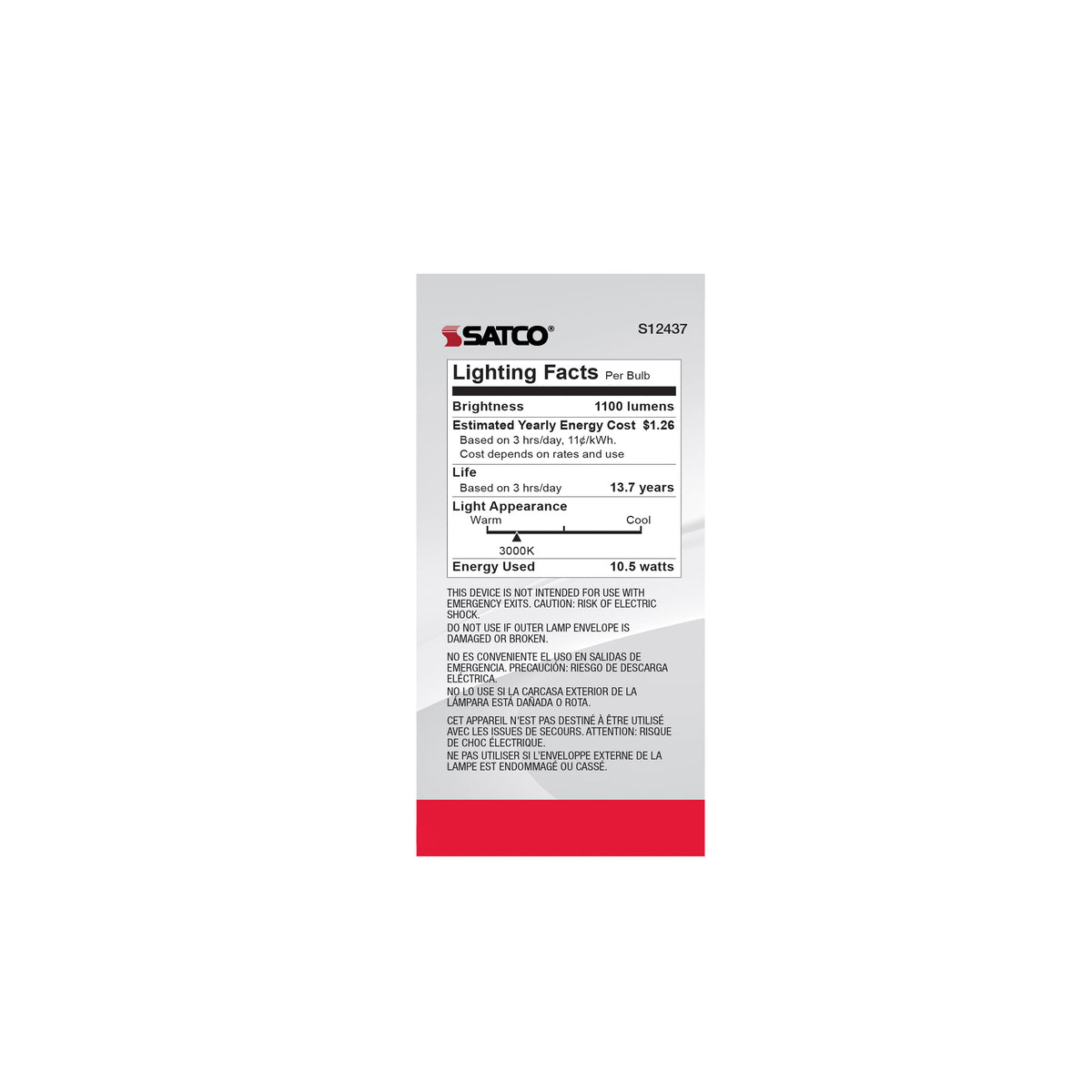 10.5 Watt A19 LED Filament - 75 Watt Replacement - Clear - Medium base - 3000K - 120 Volt - 4-Pack