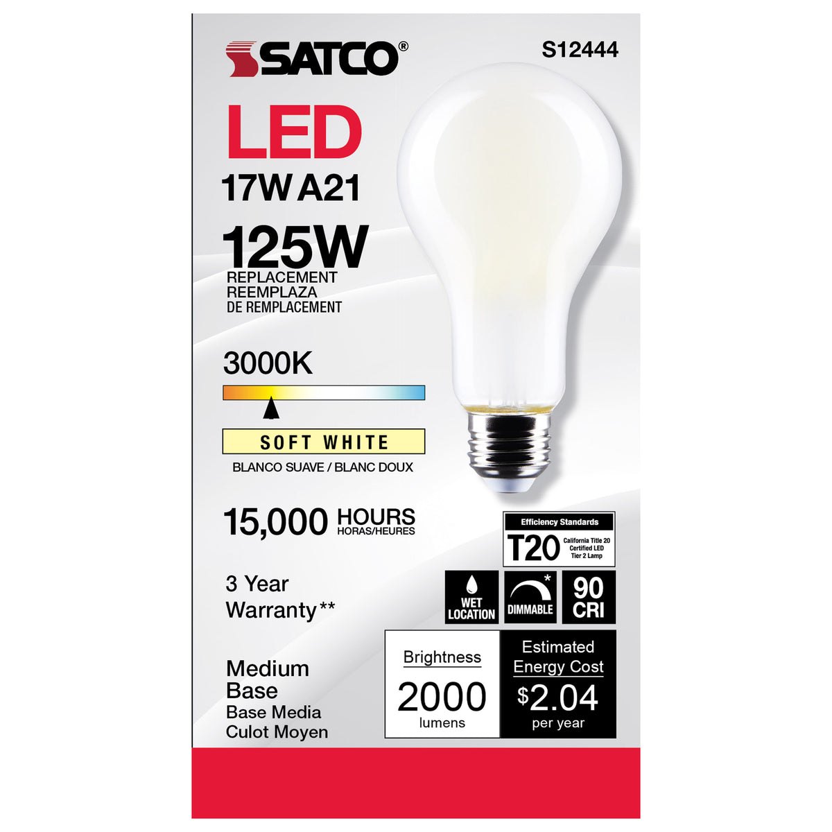 17 Watt - A21 LED - Frost Finish - Medium Base - 3000K - 120 Volt