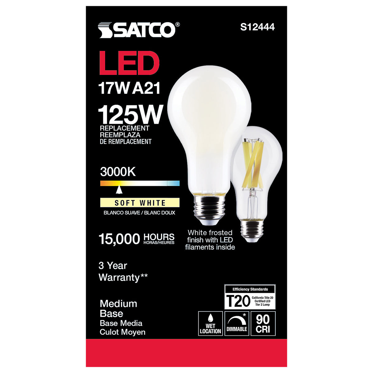 17 Watt - A21 LED - Frost Finish - Medium Base - 3000K - 120 Volt
