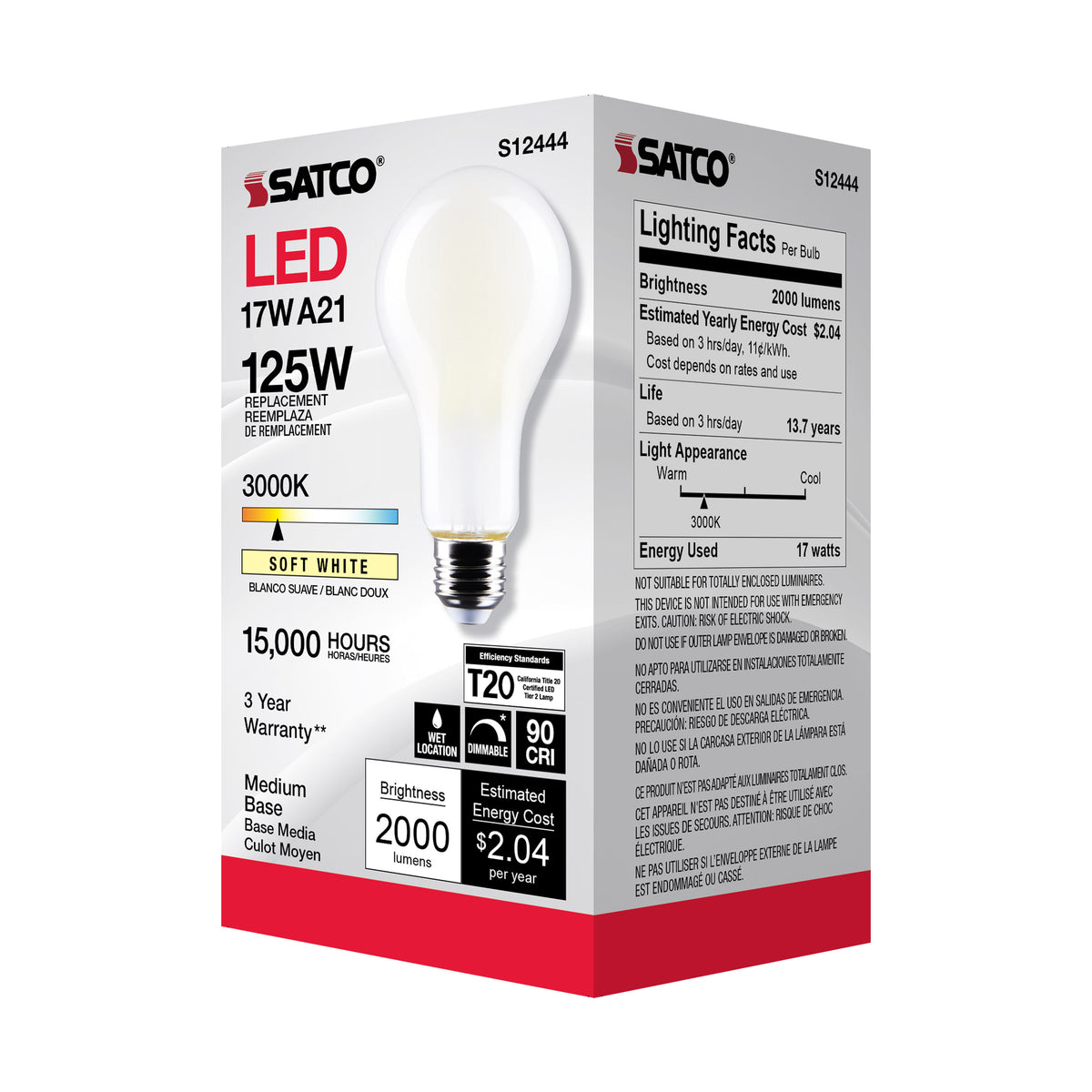 17 Watt - A21 LED - Frost Finish - Medium Base - 3000K - 120 Volt