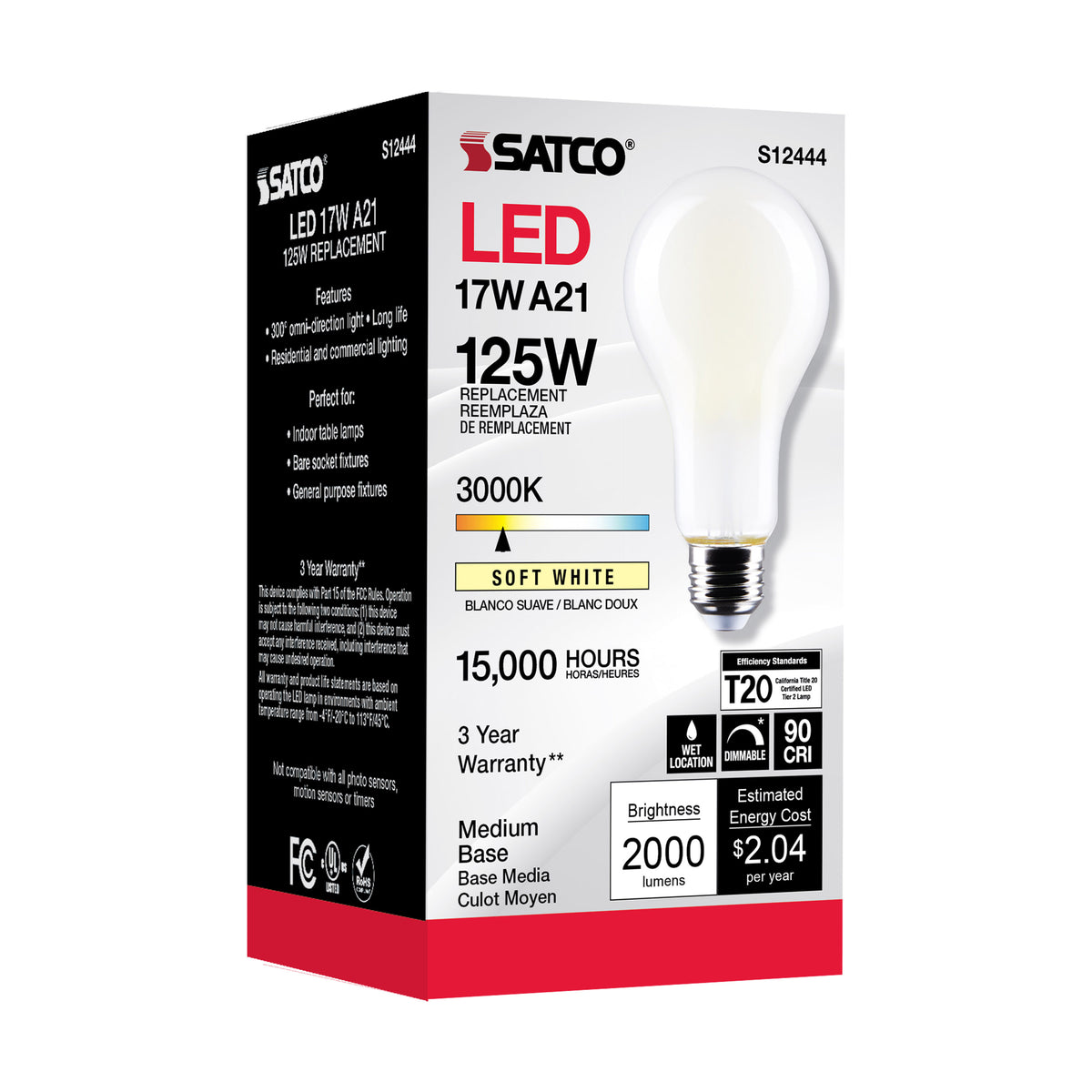 17 Watt - A21 LED - Frost Finish - Medium Base - 3000K - 120 Volt