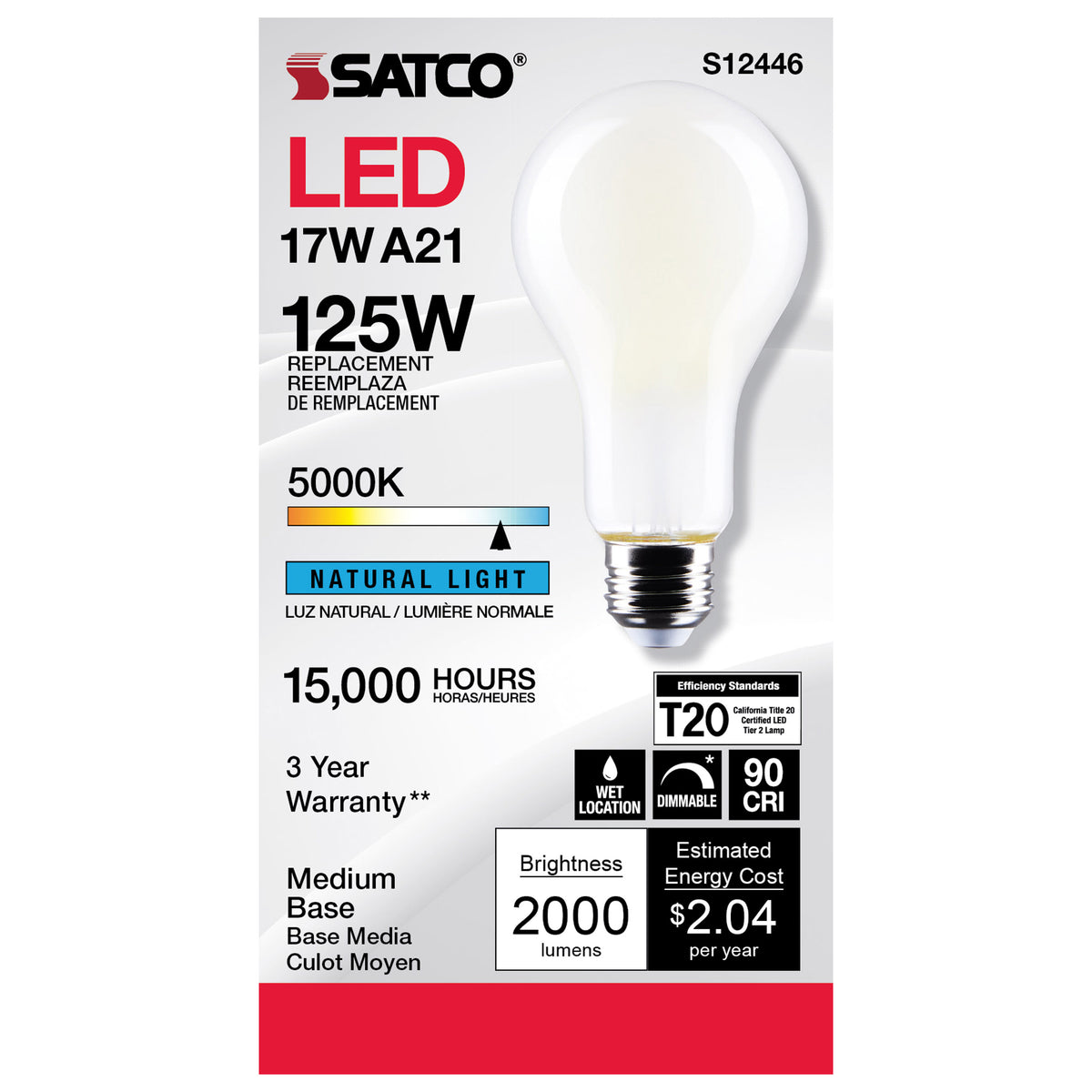 17 Watt - A21 LED - Frost Finish - Medium base - 5000K - 120 Volt
