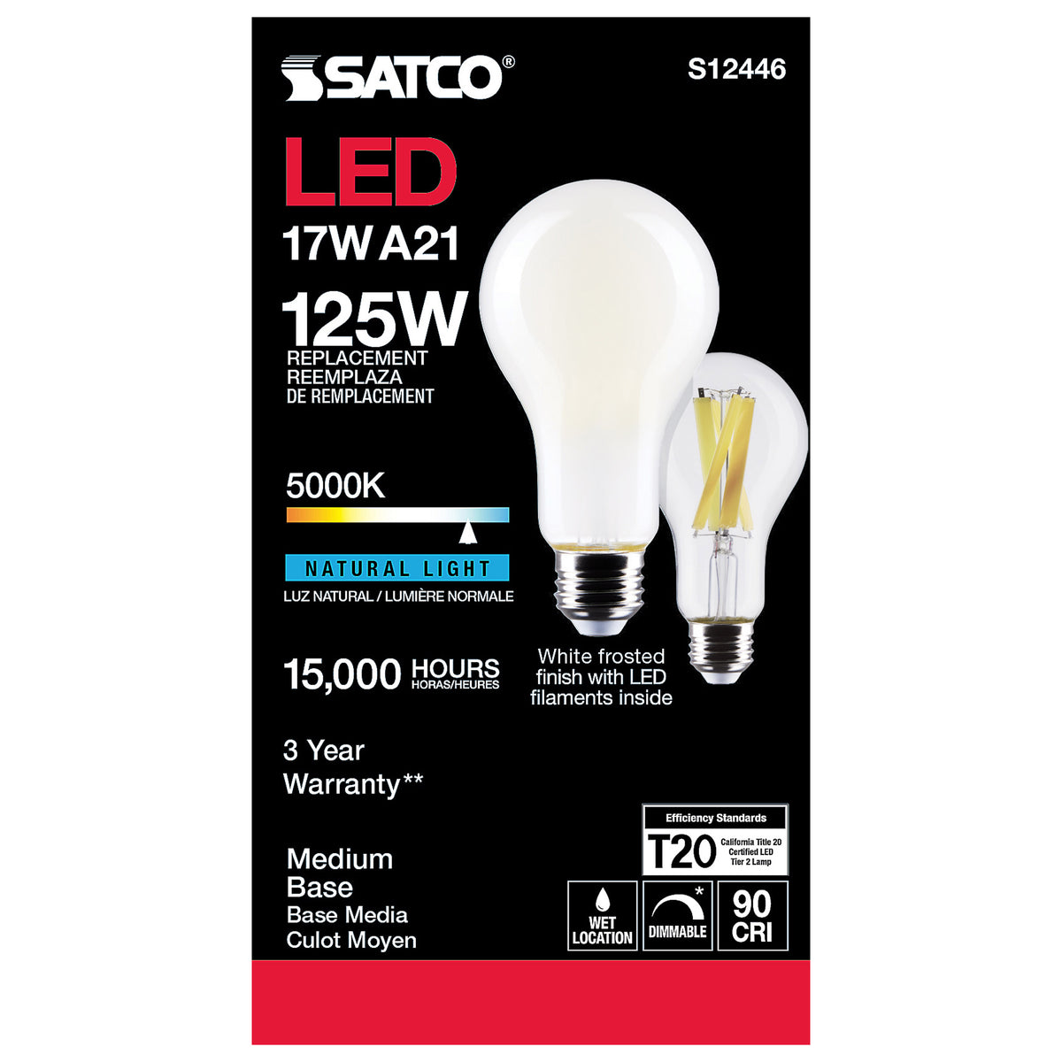 17 Watt - A21 LED - Frost Finish - Medium base - 5000K - 120 Volt