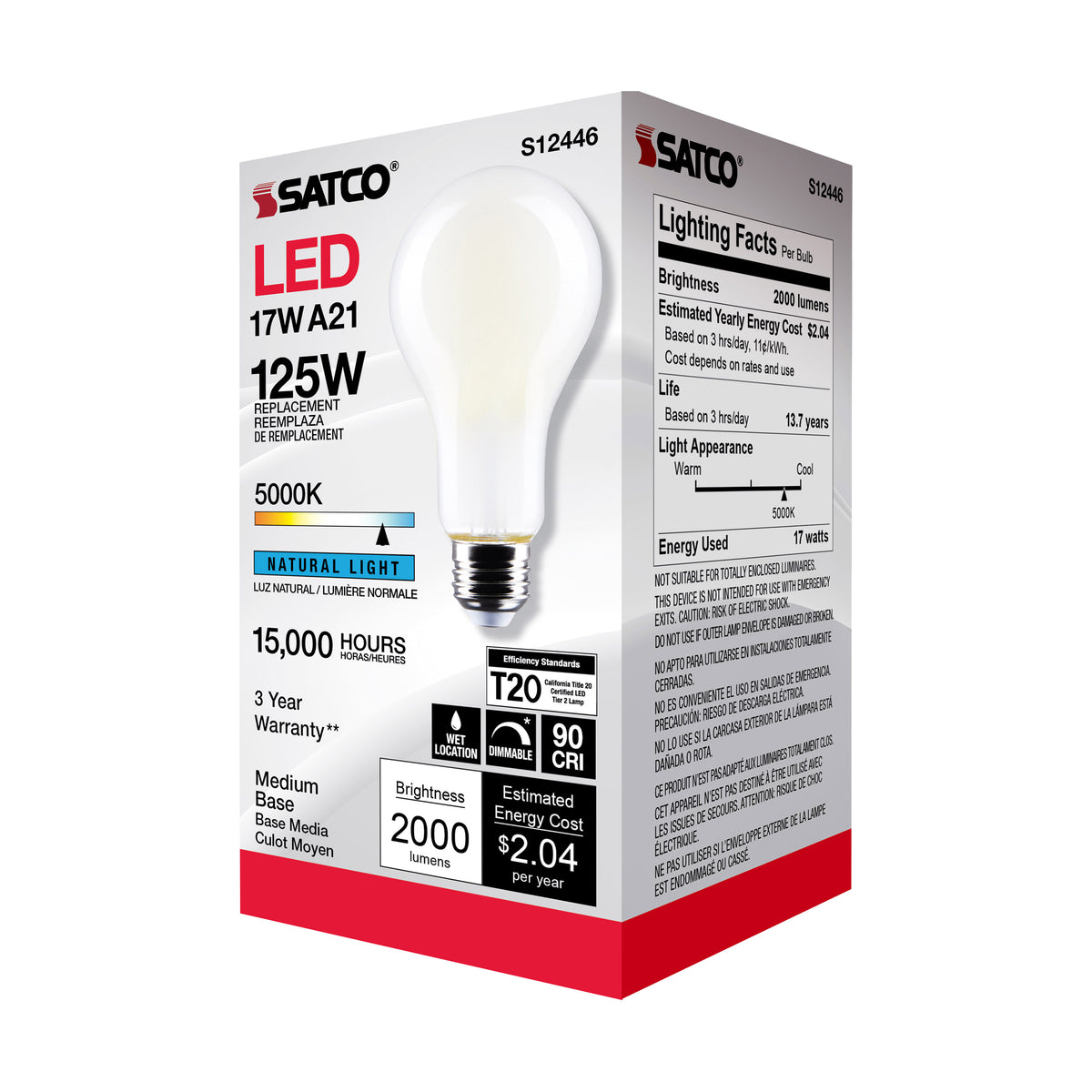 17 Watt - A21 LED - Frost Finish - Medium base - 5000K - 120 Volt