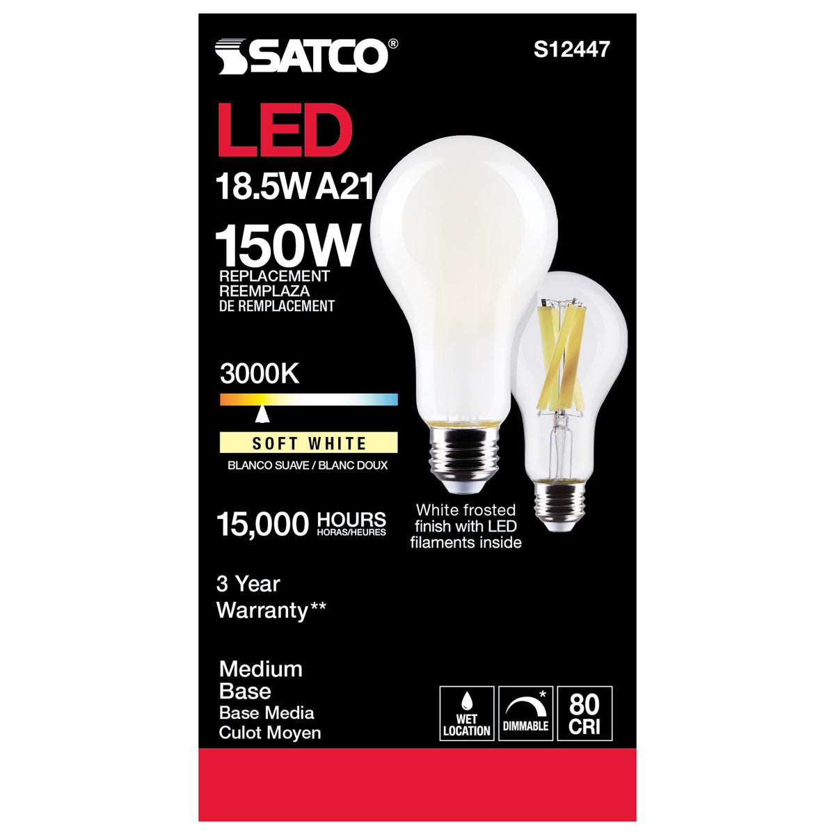 18.5 Watt - A21 LED - Frost Finish - Medium base - 3000K - 120 Volt