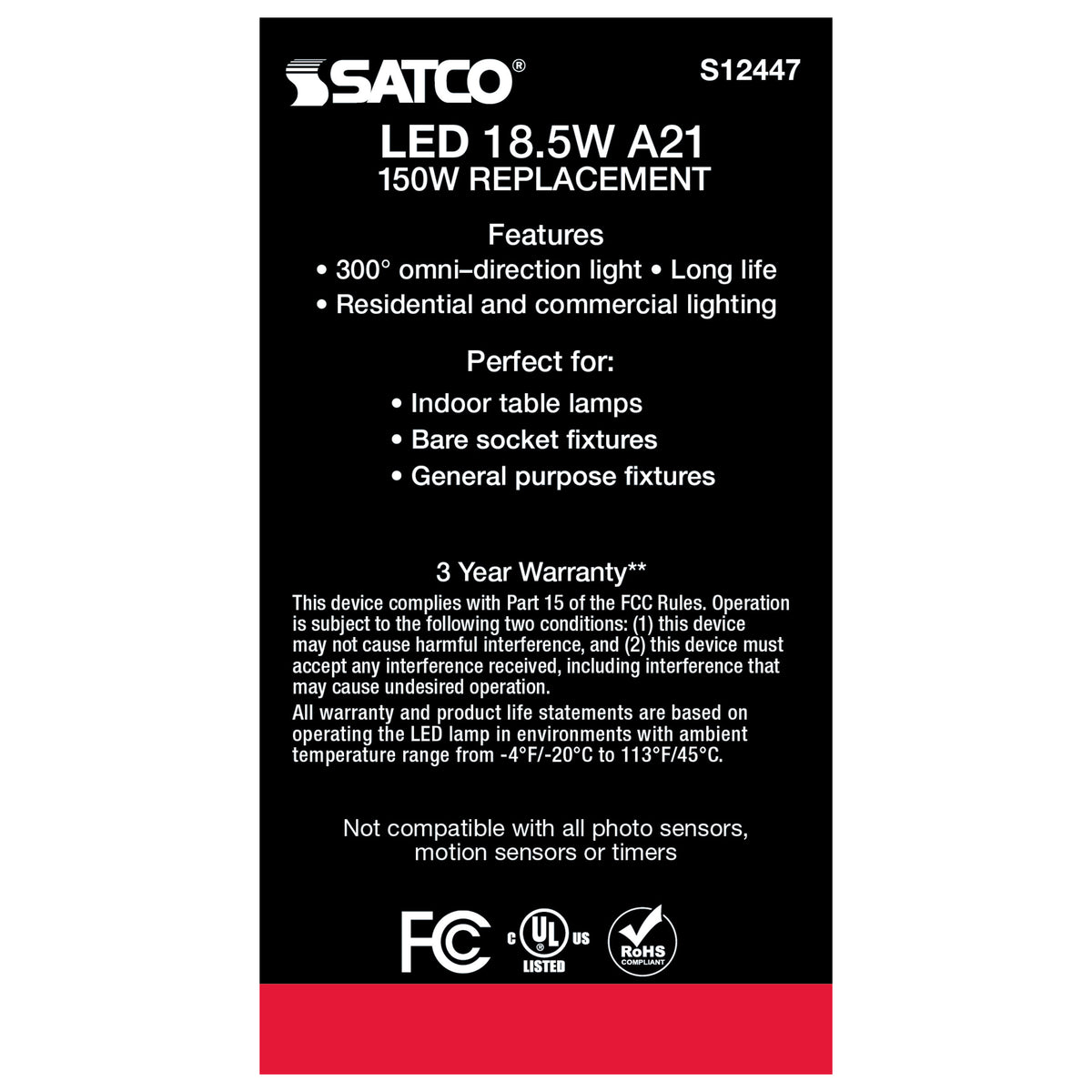 18.5 Watt - A21 LED - Frost Finish - Medium base - 3000K - 120 Volt