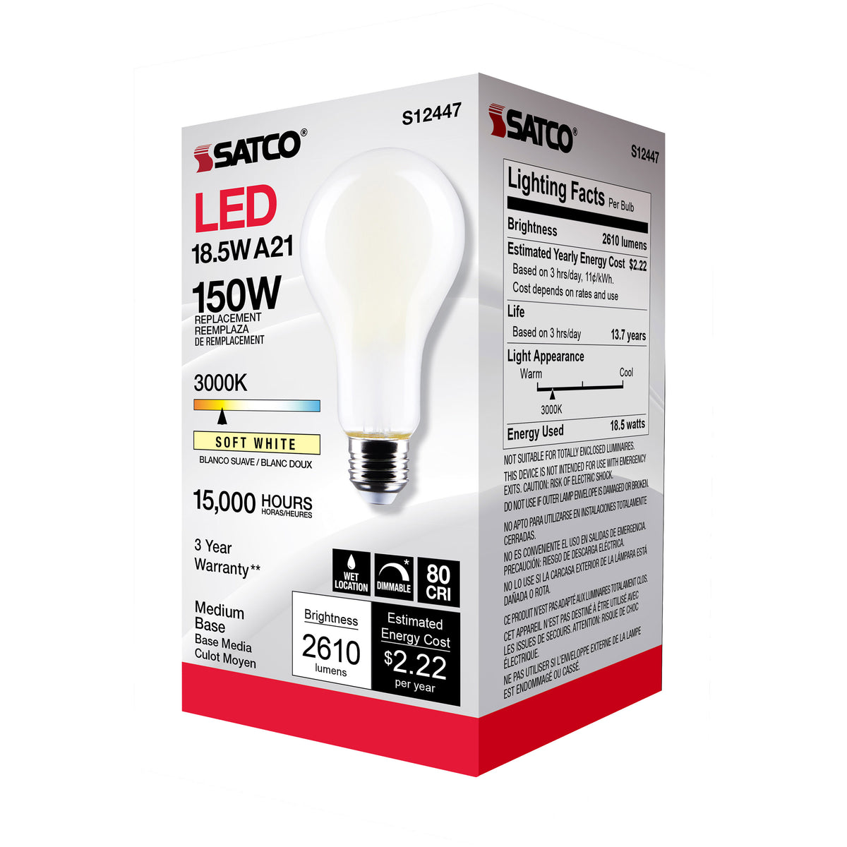 18.5 Watt - A21 LED - Frost Finish - Medium base - 3000K - 120 Volt