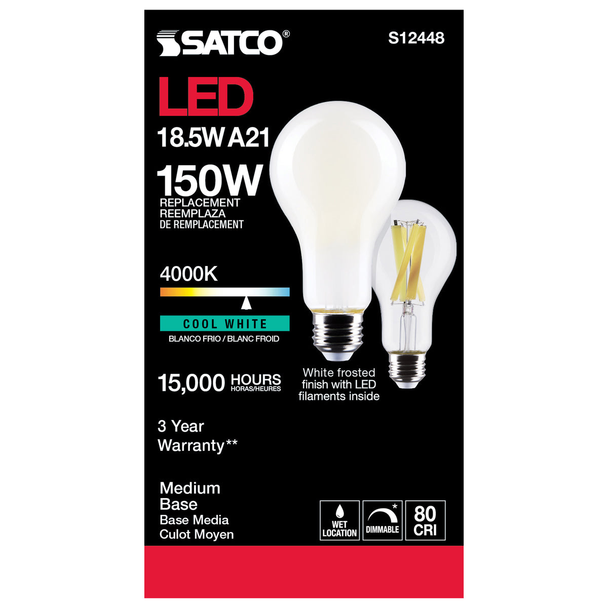 18.5 Watt - A21 LED - Frost Finish - Medium base - 4000K - 120 Volt