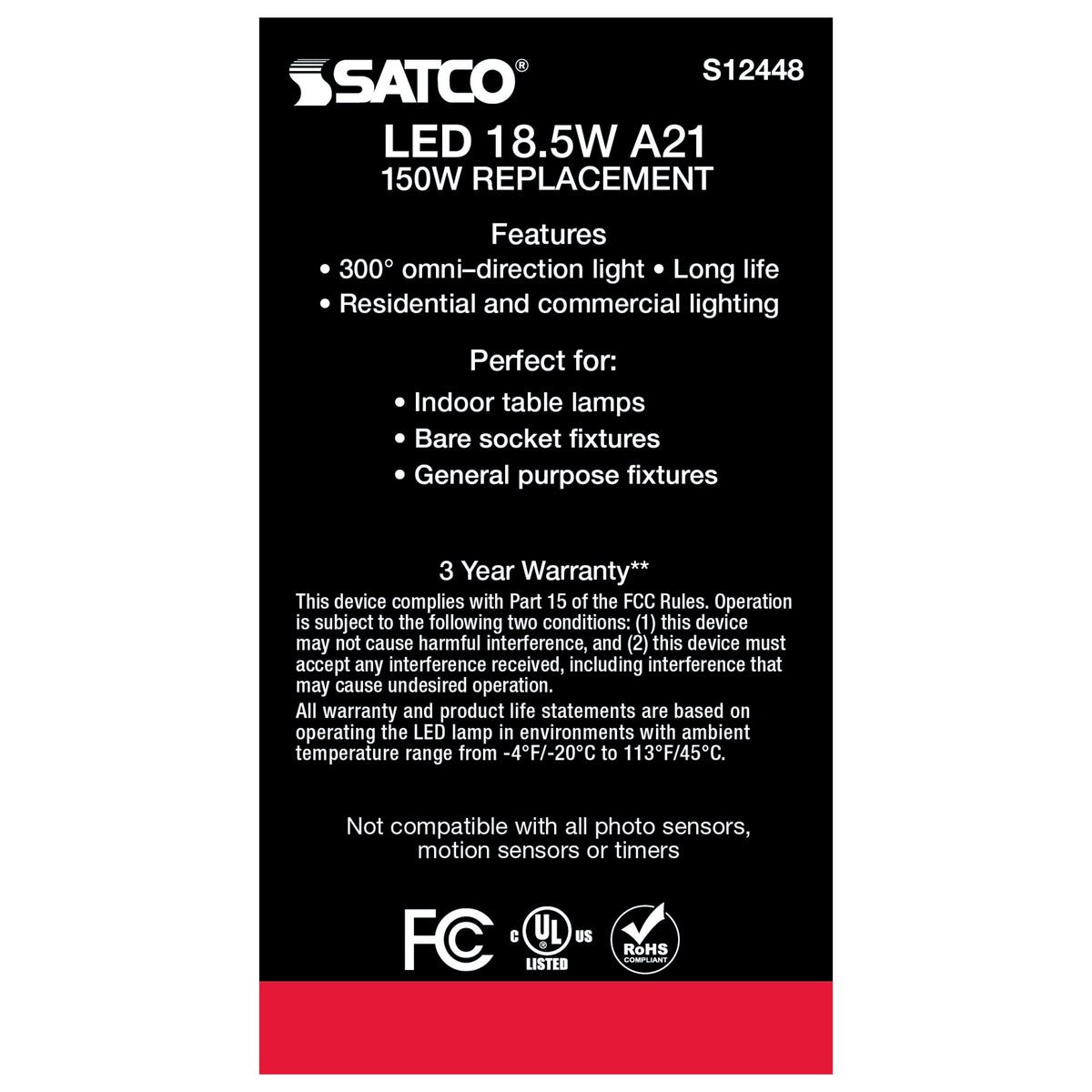 18.5 Watt - A21 LED - Frost Finish - Medium base - 4000K - 120 Volt