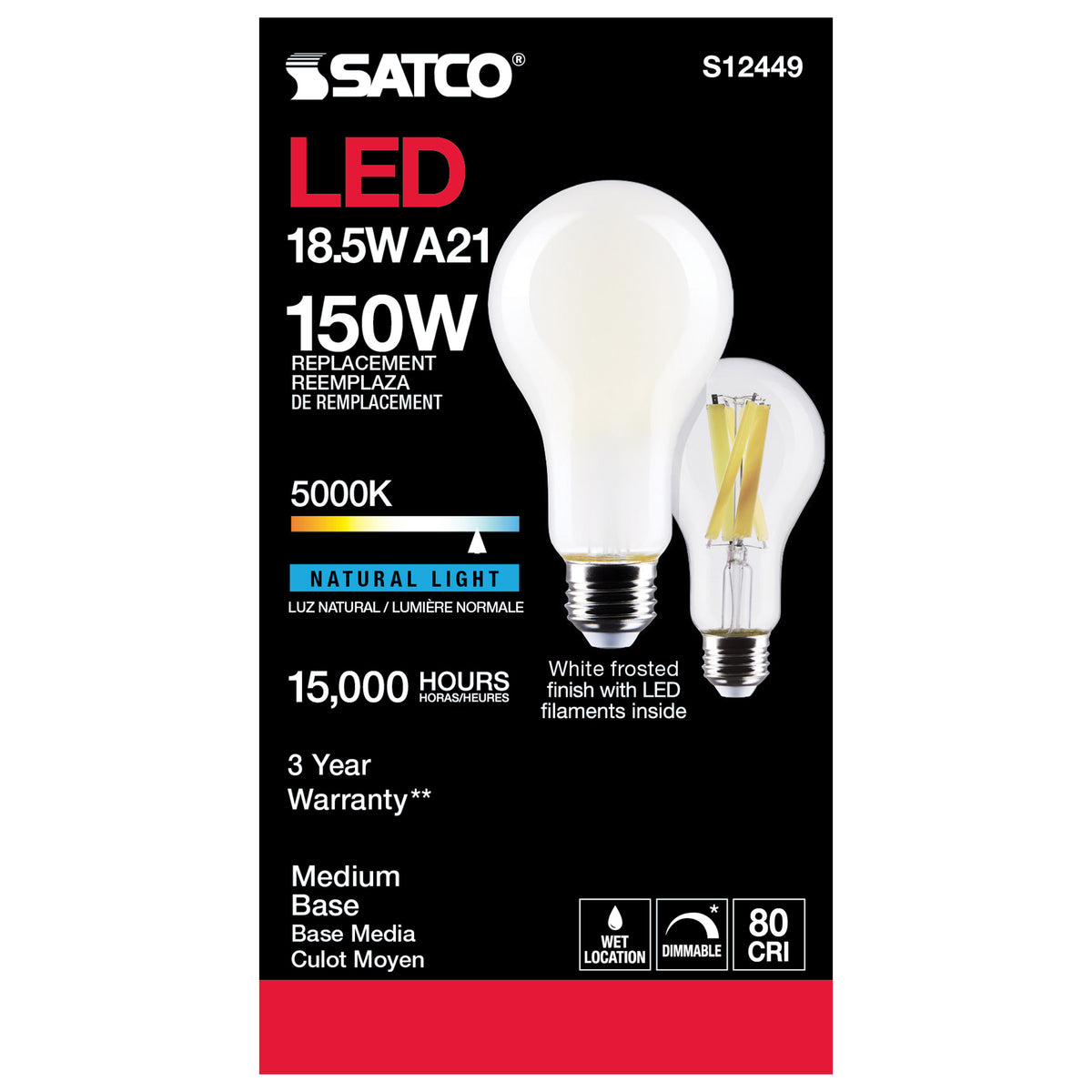 18.5 Watt - A21 LED - Frost Finish - Medium base - 5000K - 120 Volt