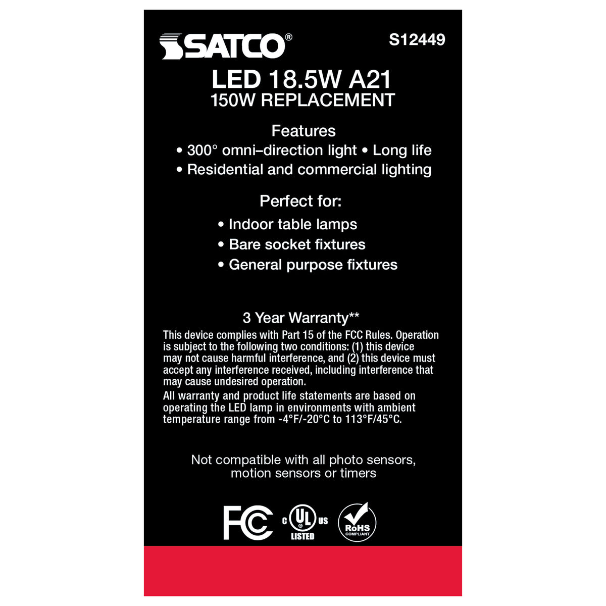 18.5 Watt - A21 LED - Frost Finish - Medium base - 5000K - 120 Volt