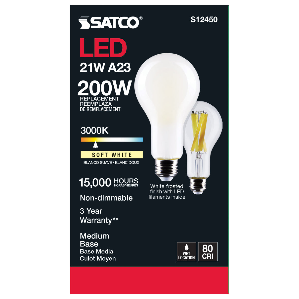 21 Watt - A23 LED - Frost Finish - Medium base - 3000K - 120 Volt