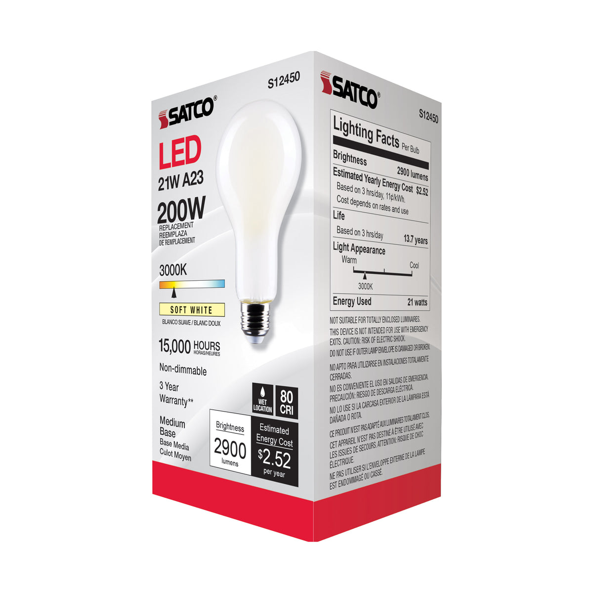 21 Watt - A23 LED - Frost Finish - Medium base - 3000K - 120 Volt