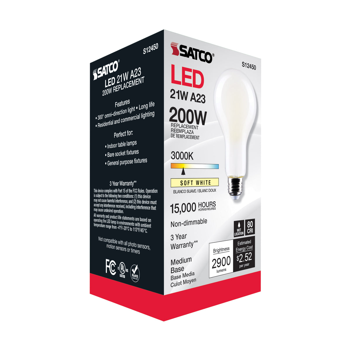 21 Watt - A23 LED - Frost Finish - Medium base - 3000K - 120 Volt