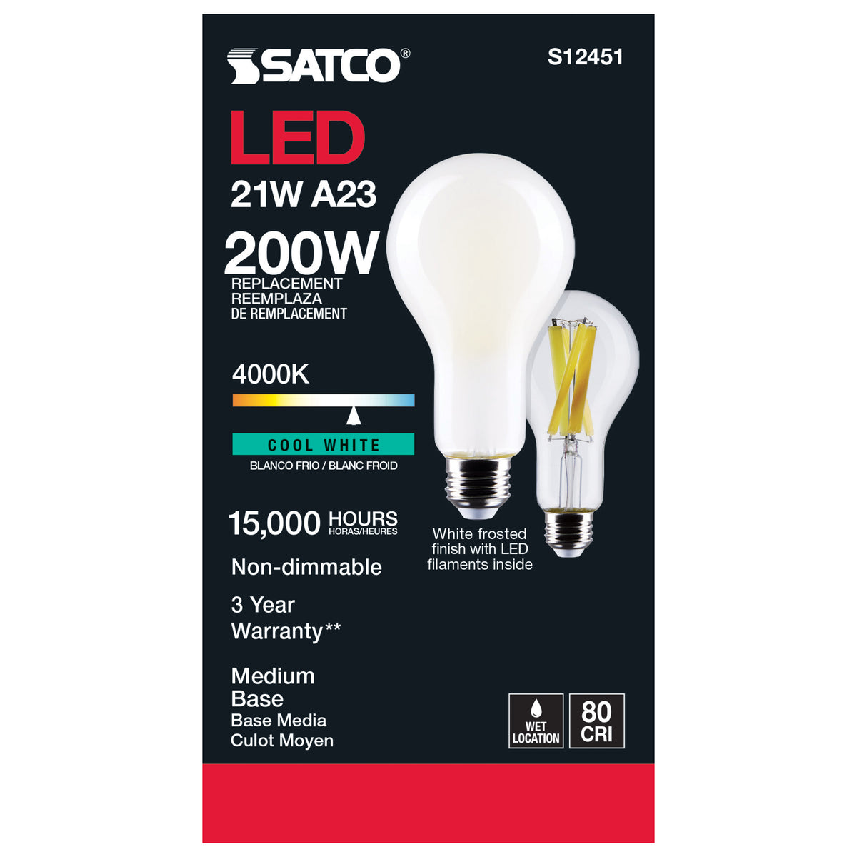 21 Watt - A23 LED - Frost Finish - Medium base - 4000K - 120 Volt