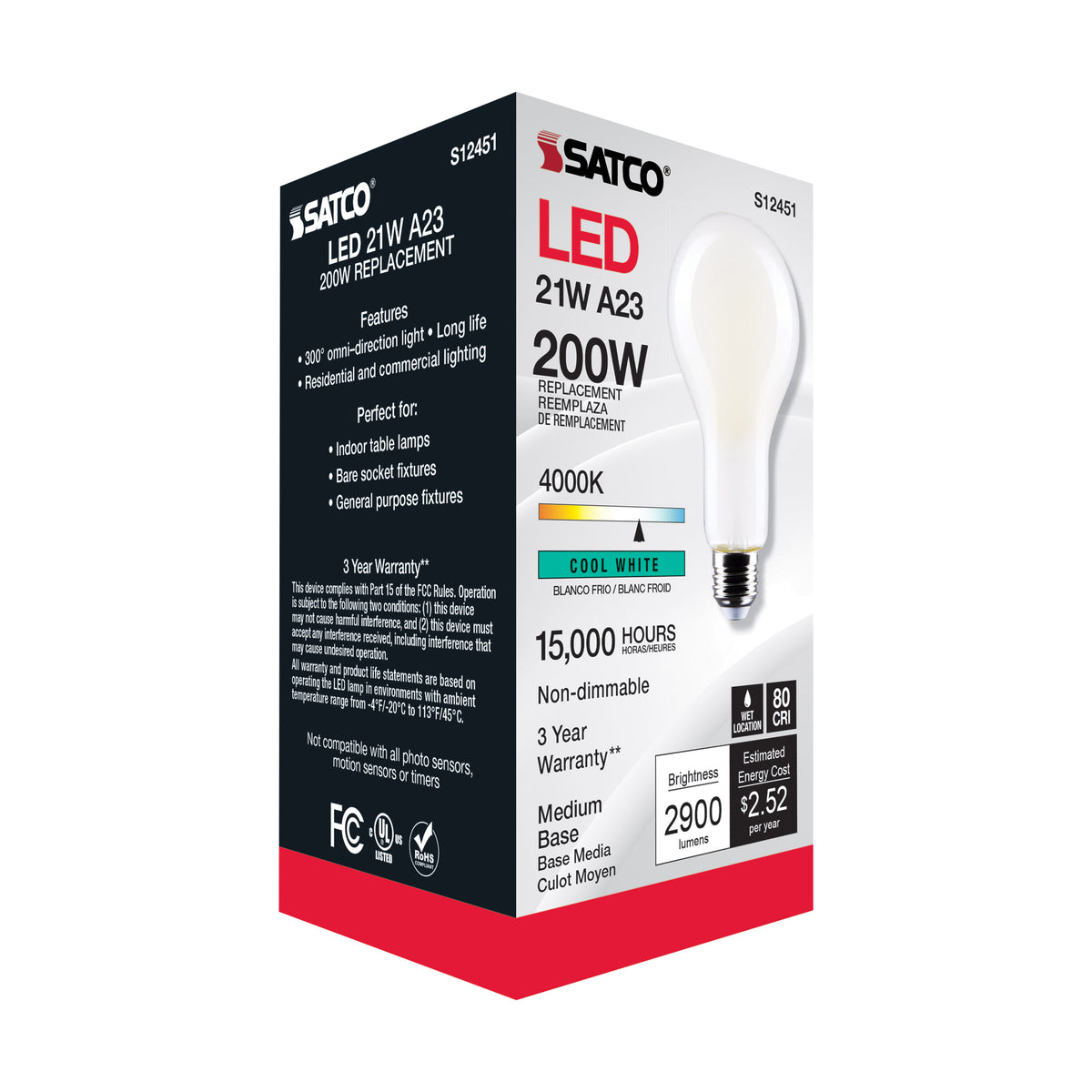 21 Watt - A23 LED - Frost Finish - Medium base - 4000K - 120 Volt