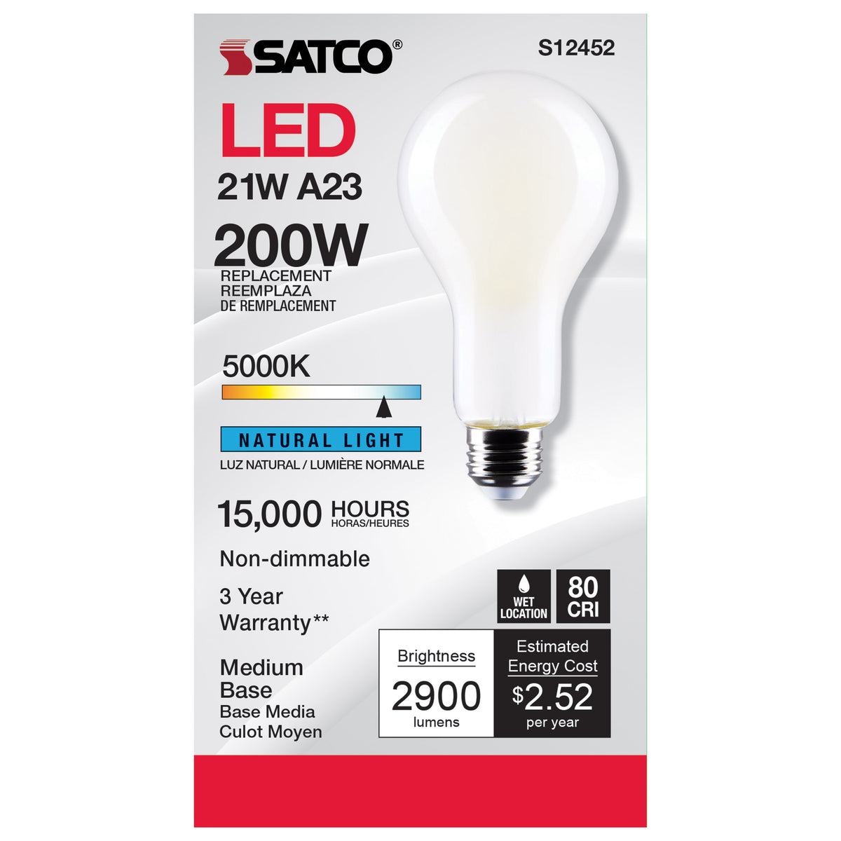21 Watt - A23 LED - Frost Finish - Medium base - 5000K - 120 Volt