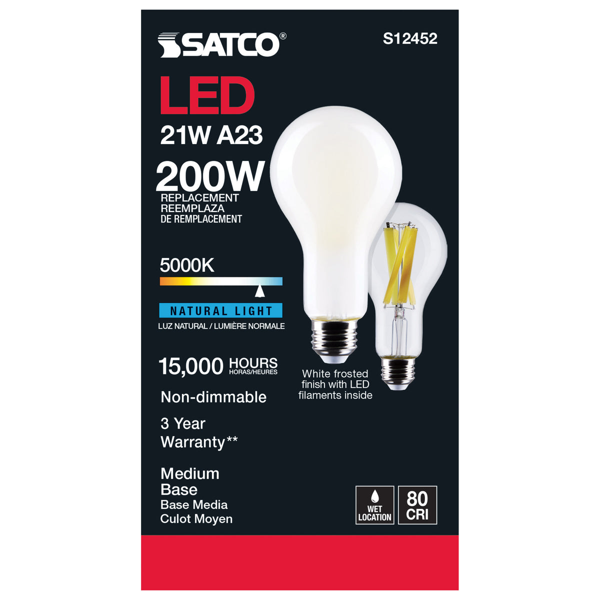21 Watt - A23 LED - Frost Finish - Medium base - 5000K - 120 Volt