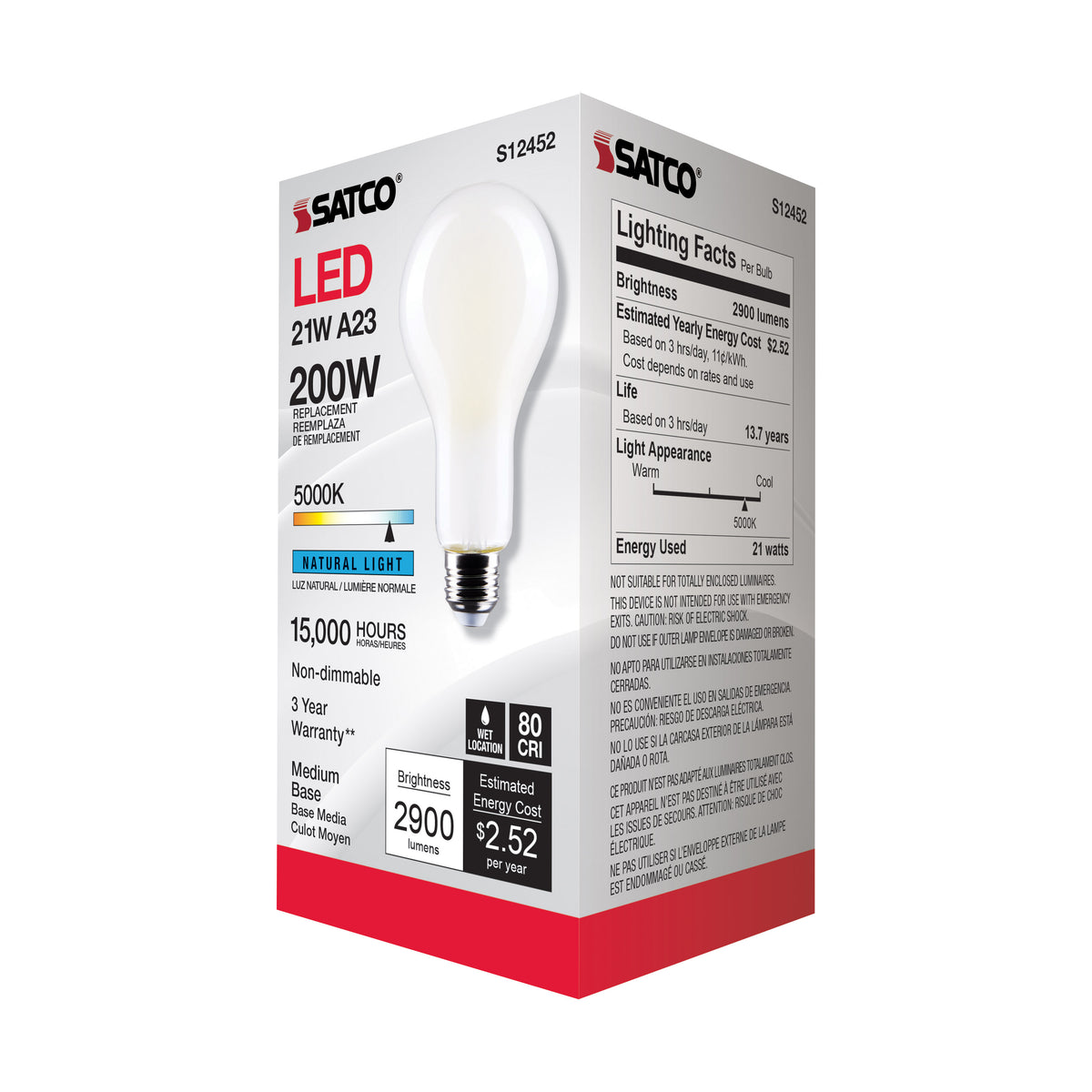 21 Watt - A23 LED - Frost Finish - Medium base - 5000K - 120 Volt