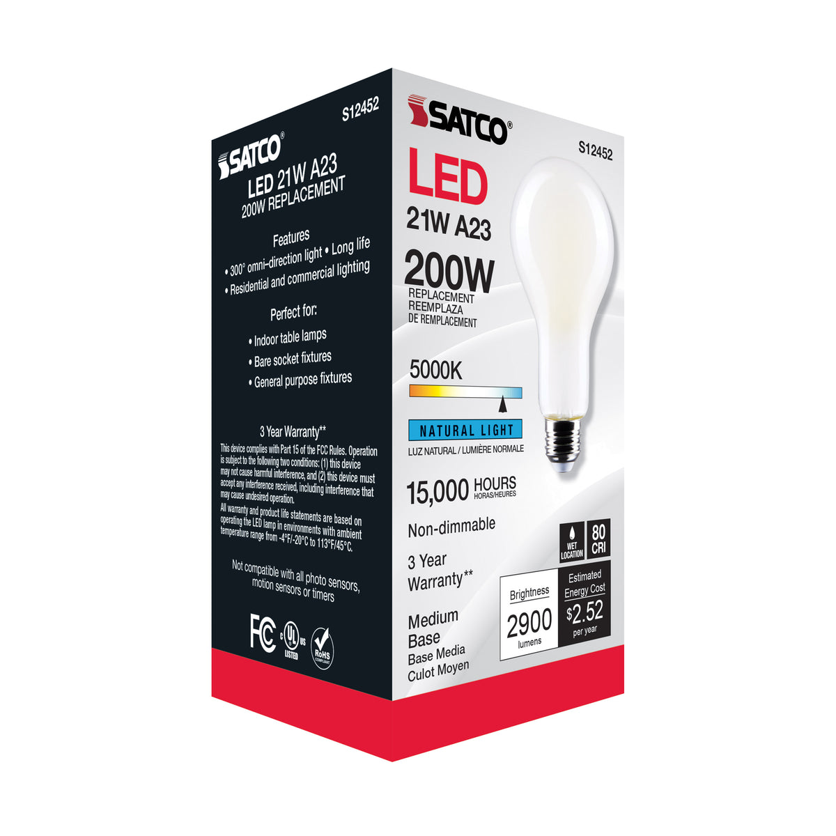 21 Watt - A23 LED - Frost Finish - Medium base - 5000K - 120 Volt