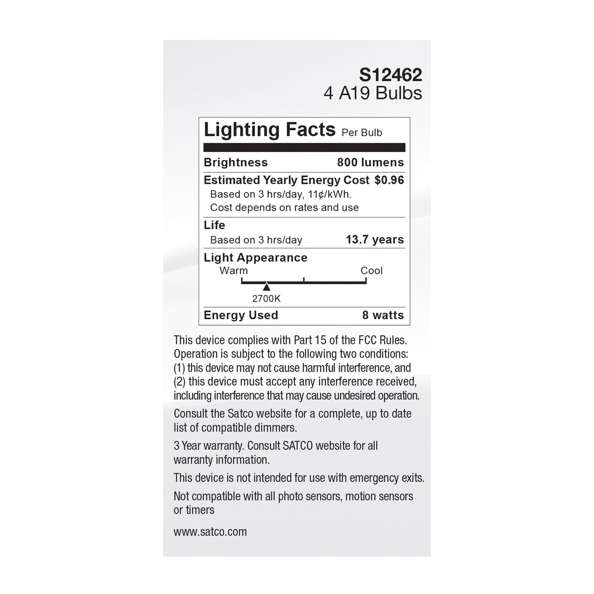 8 Watt A19 LED Filament - Clear - 2700K - Medium Base - 120 Volt - 4-Pack