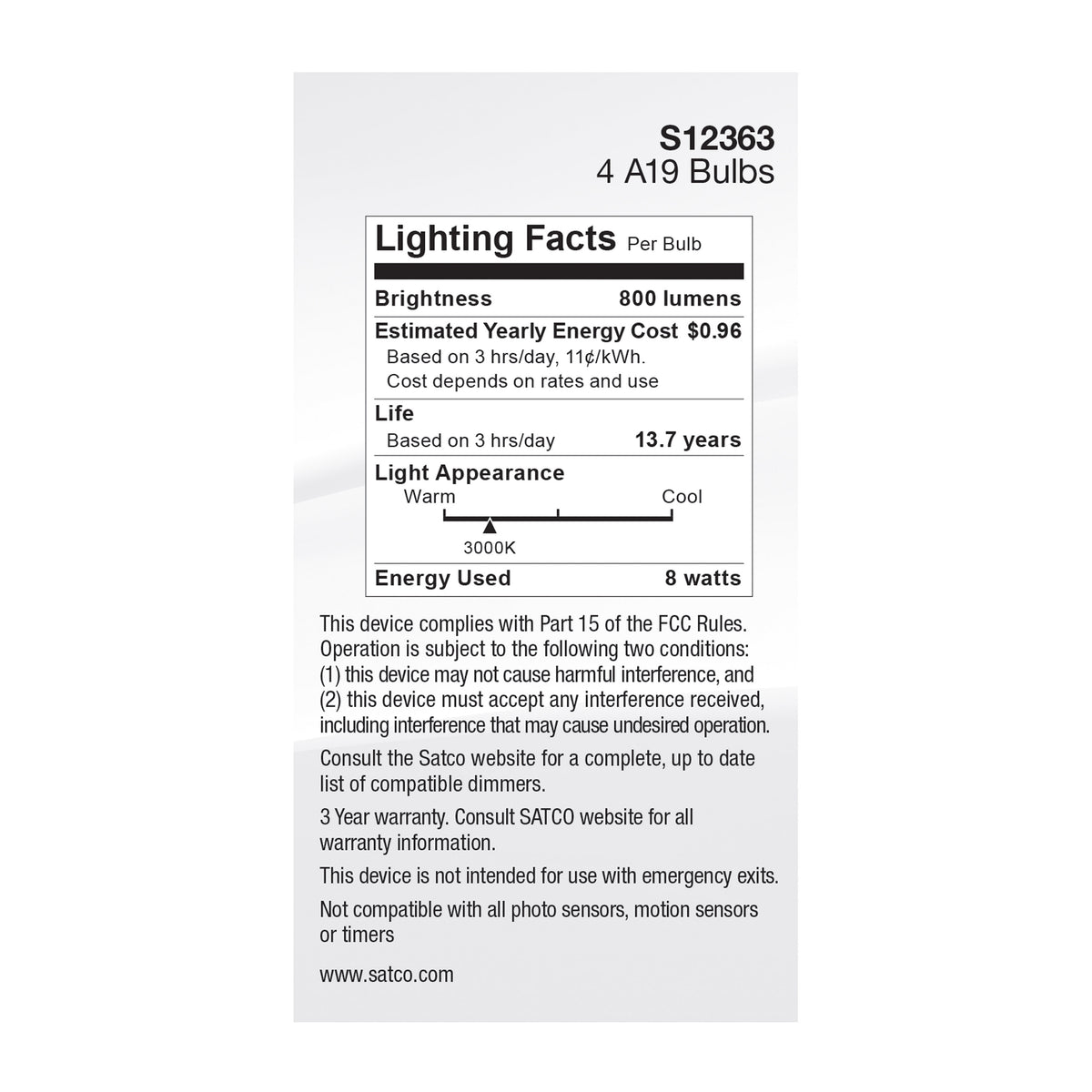 8 Watt A19 LED Filament - Clear - 3000K - Medium Base - 120 Volt - 4-Pack