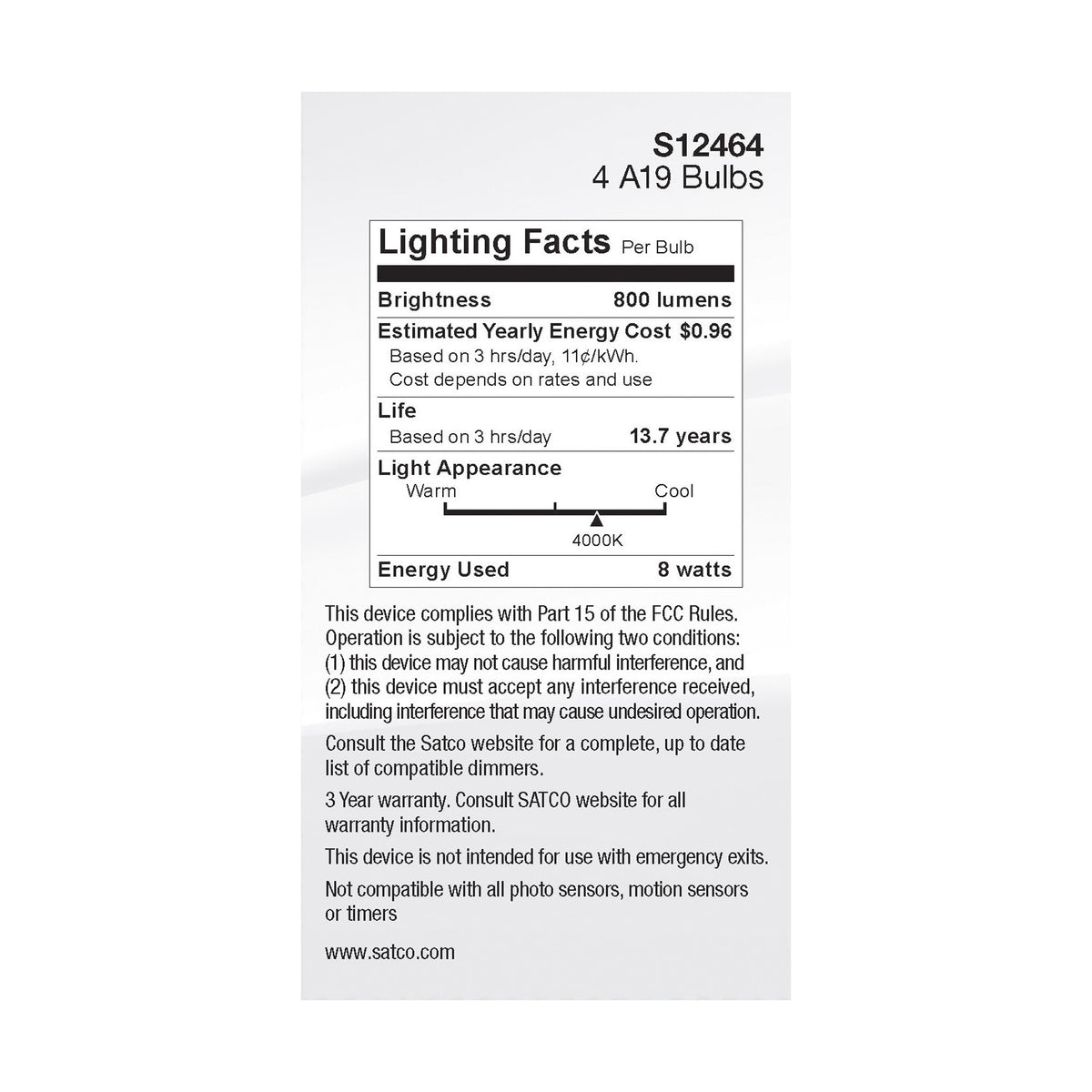 8 Watt A19 LED Filament - Clear - 4000K - Medium Base - 120 Volt - 4-Pack