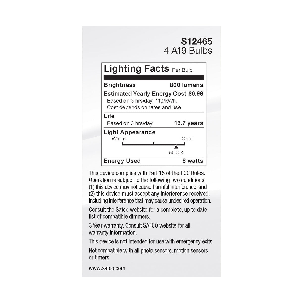 8 Watt A19 LED Filament - Clear - 5000K - Medium Base - 120 Volt - 4-Pack