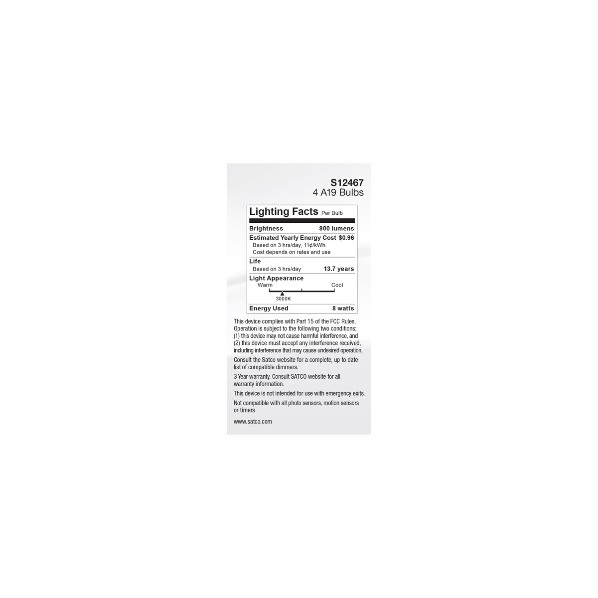 8 Watt A19 LED Filament - Soft White - 3000K - Medium Base - 120 Volt - 4-Pack