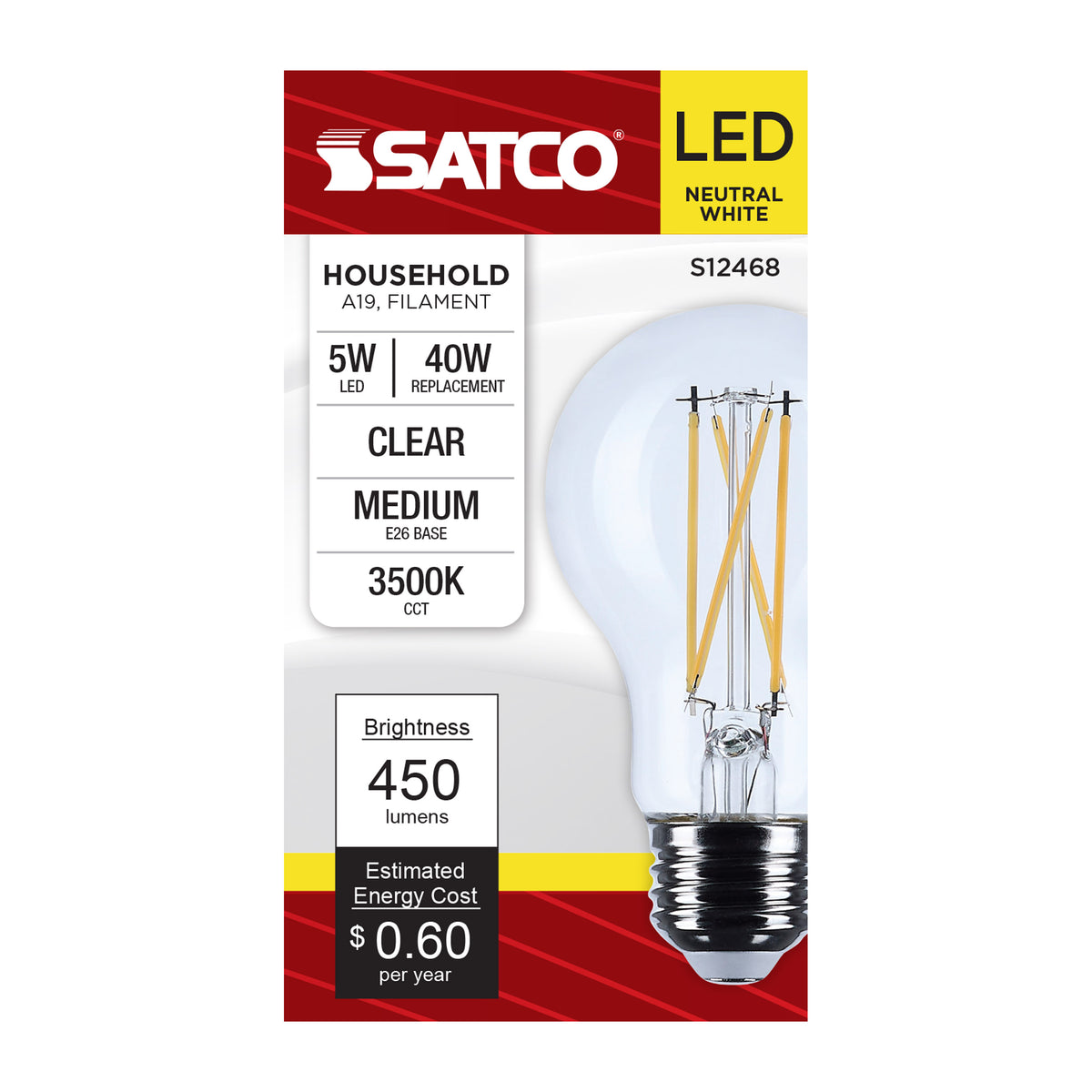 5 Watt A19 LED - Medium Base - Clear - 3500K CCT - 120 Volt