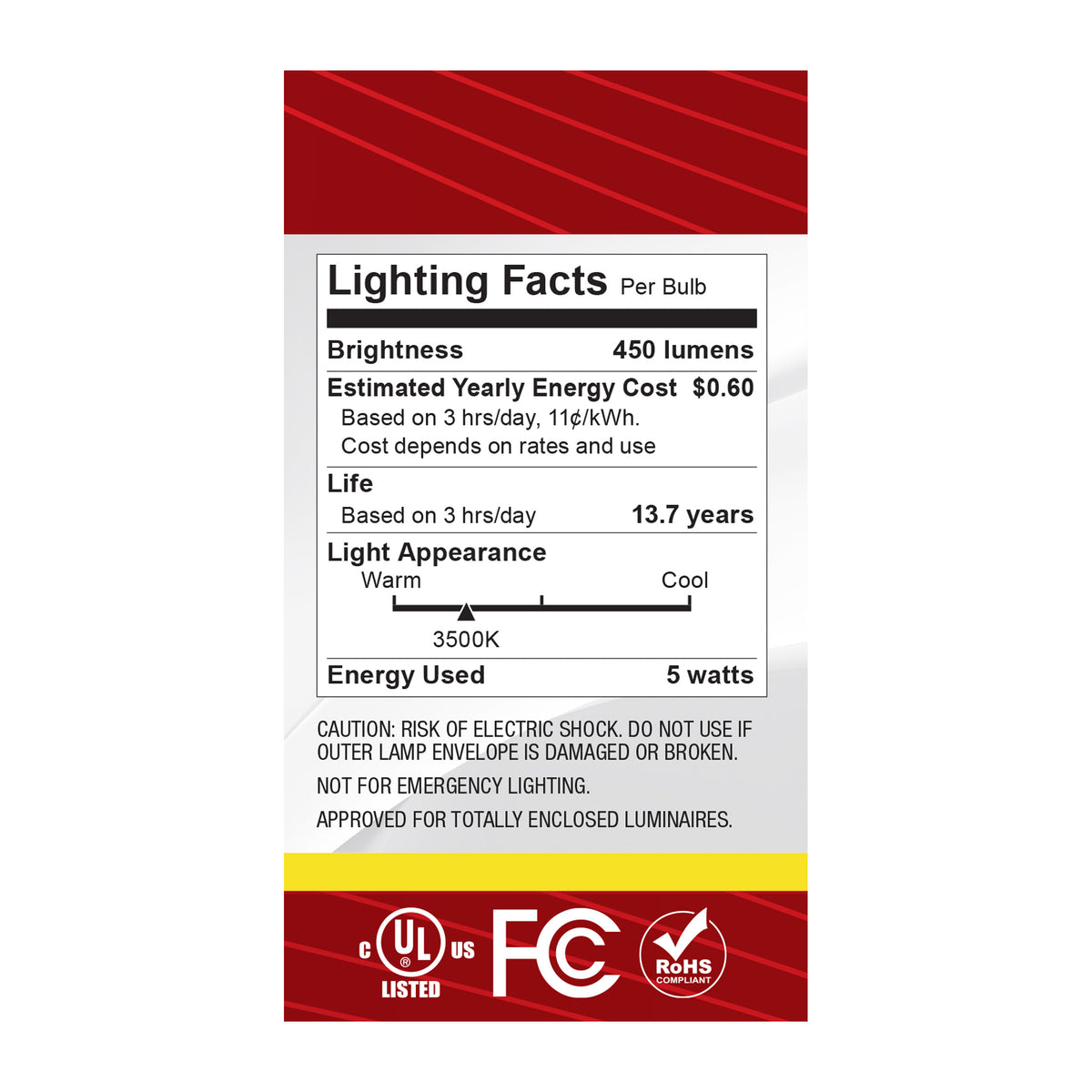 5 Watt A19 LED - Medium Base - Clear - 3500K CCT - 120 Volt