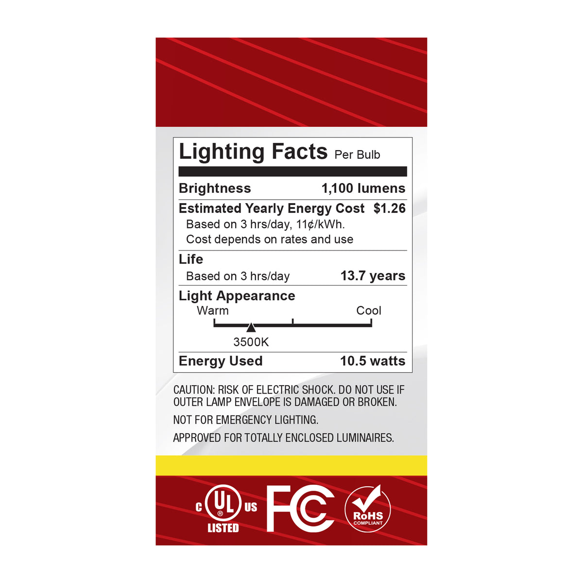 10.5 Watt A19 LED - Medium Base - Clear - 3500K CCT - 120 Volt