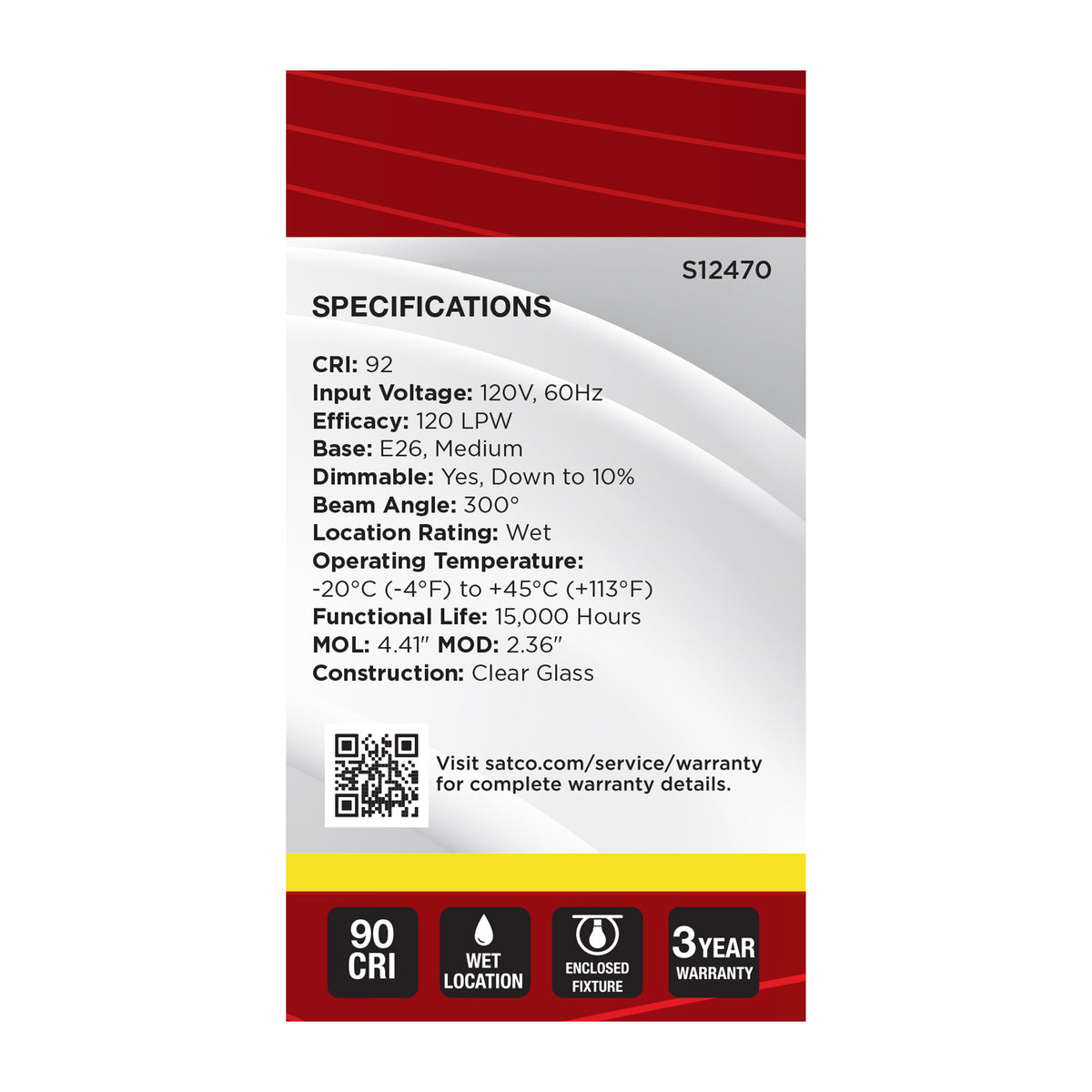 12.5 Watt A19 LED - Medium Base - Clear - 3500K CCT - 120 Volt