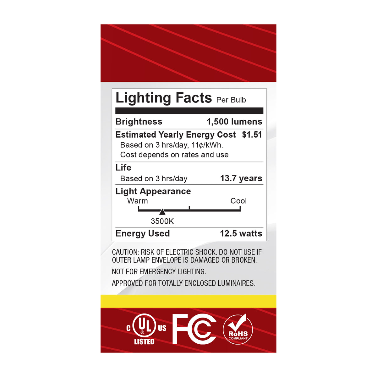 12.5 Watt A19 LED - Medium Base - Clear - 3500K CCT - 120 Volt