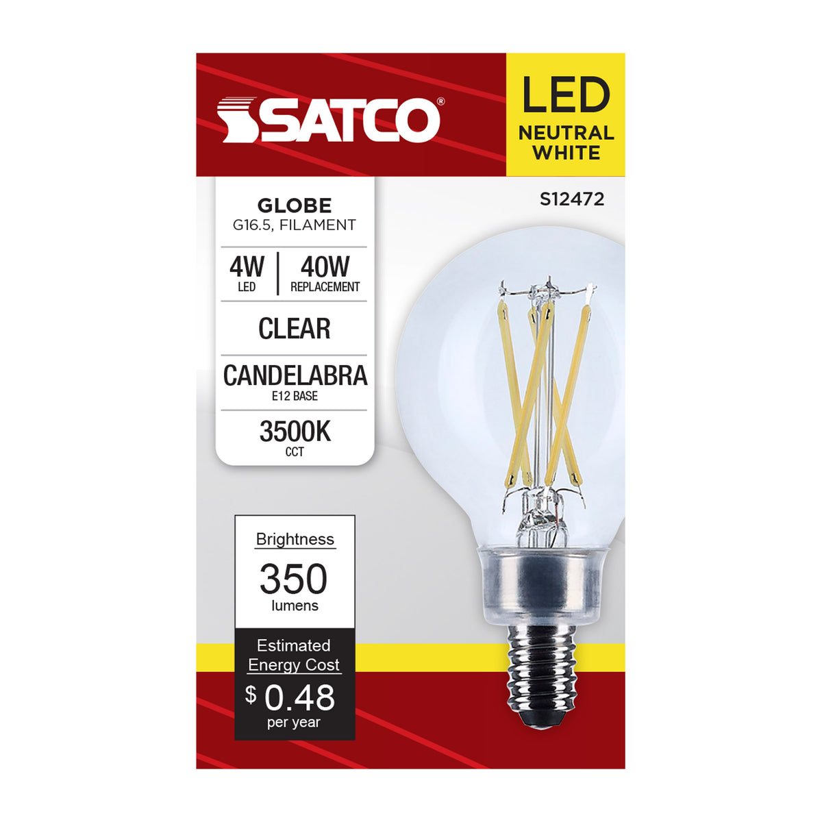 4 Watt G16.5 LED - Candelabra Base - Clear - 3500K CCT - 120 Volt