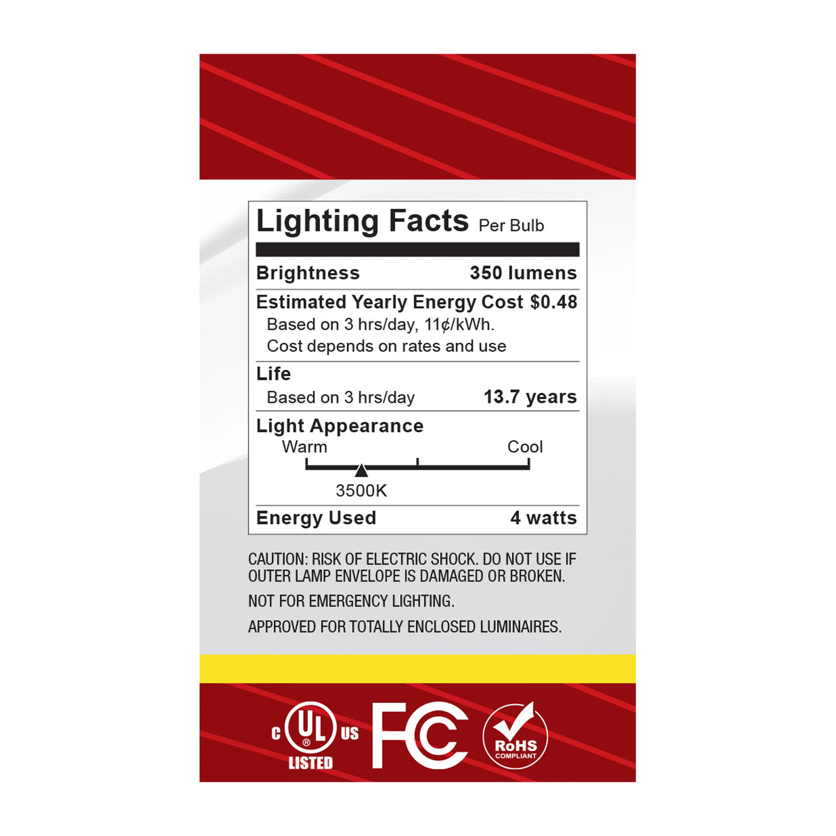 4 Watt G16.5 LED - Candelabra Base - Clear - 3500K CCT - 120 Volt