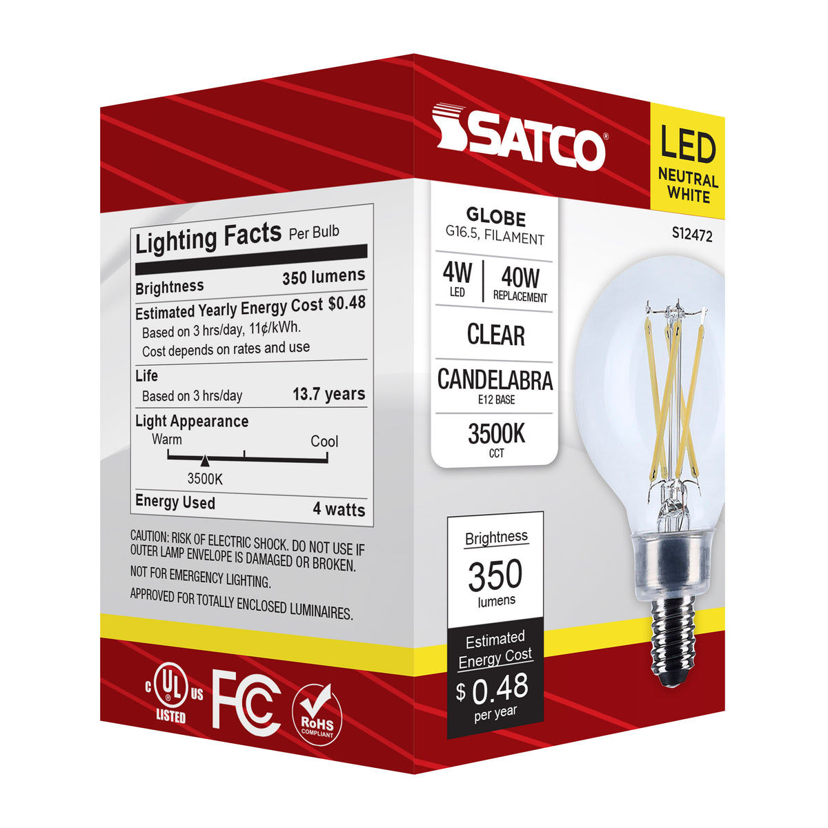 4 Watt G16.5 LED - Candelabra Base - Clear - 3500K CCT - 120 Volt