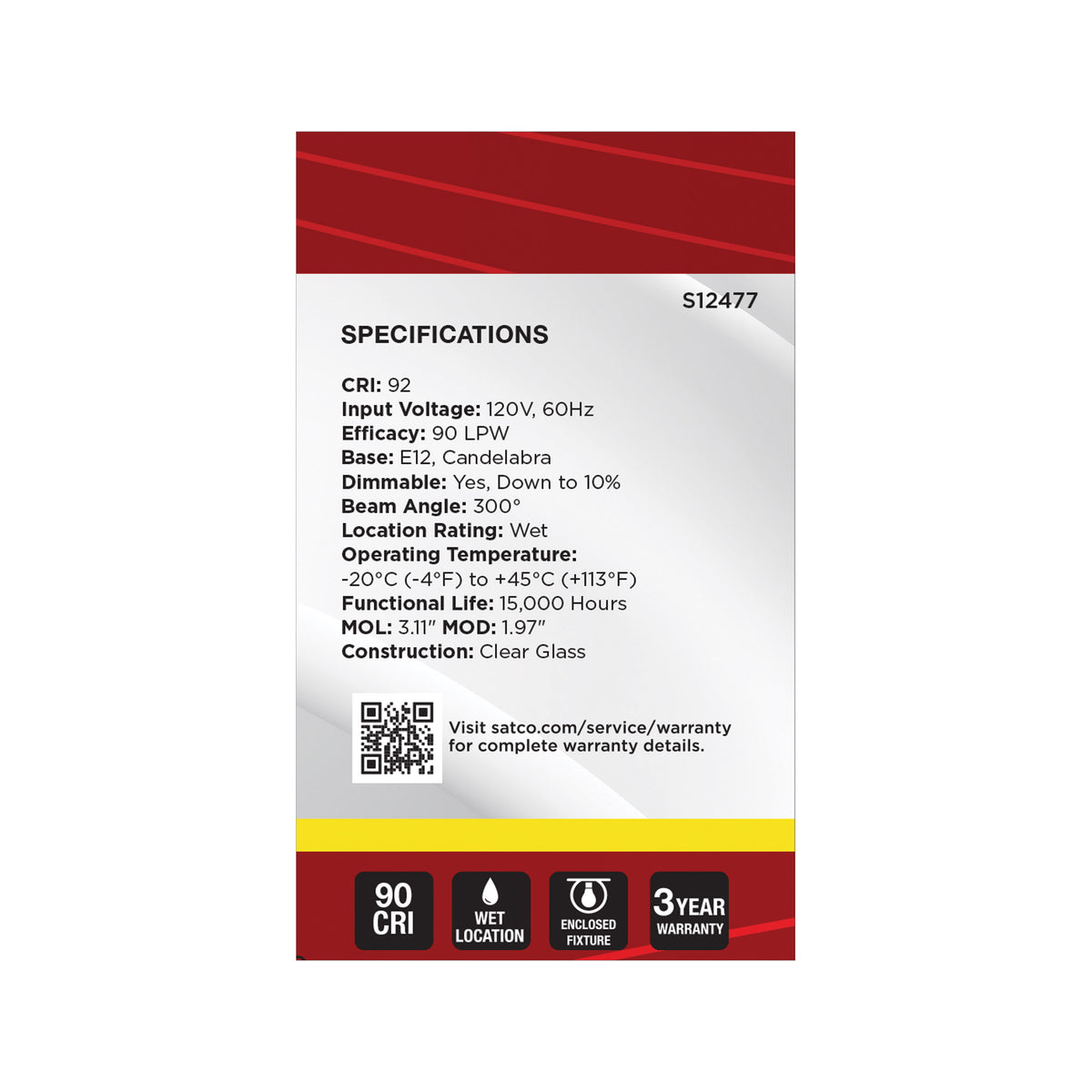 5.5 Watt G16.5 LED - Candelabra Base - Clear - 3500K CCT - 120 Volt