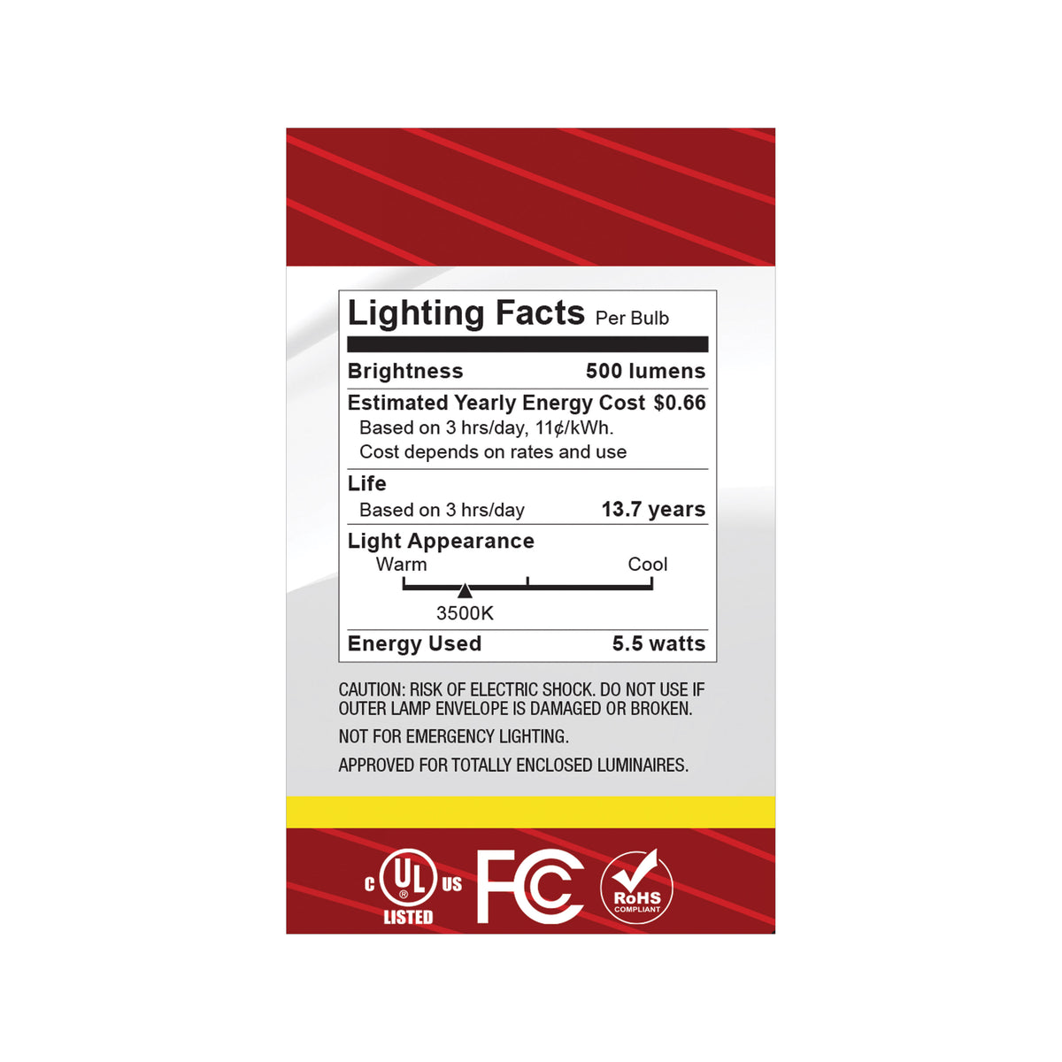 5.5 Watt G16.5 LED - Candelabra Base - Clear - 3500K CCT - 120 Volt
