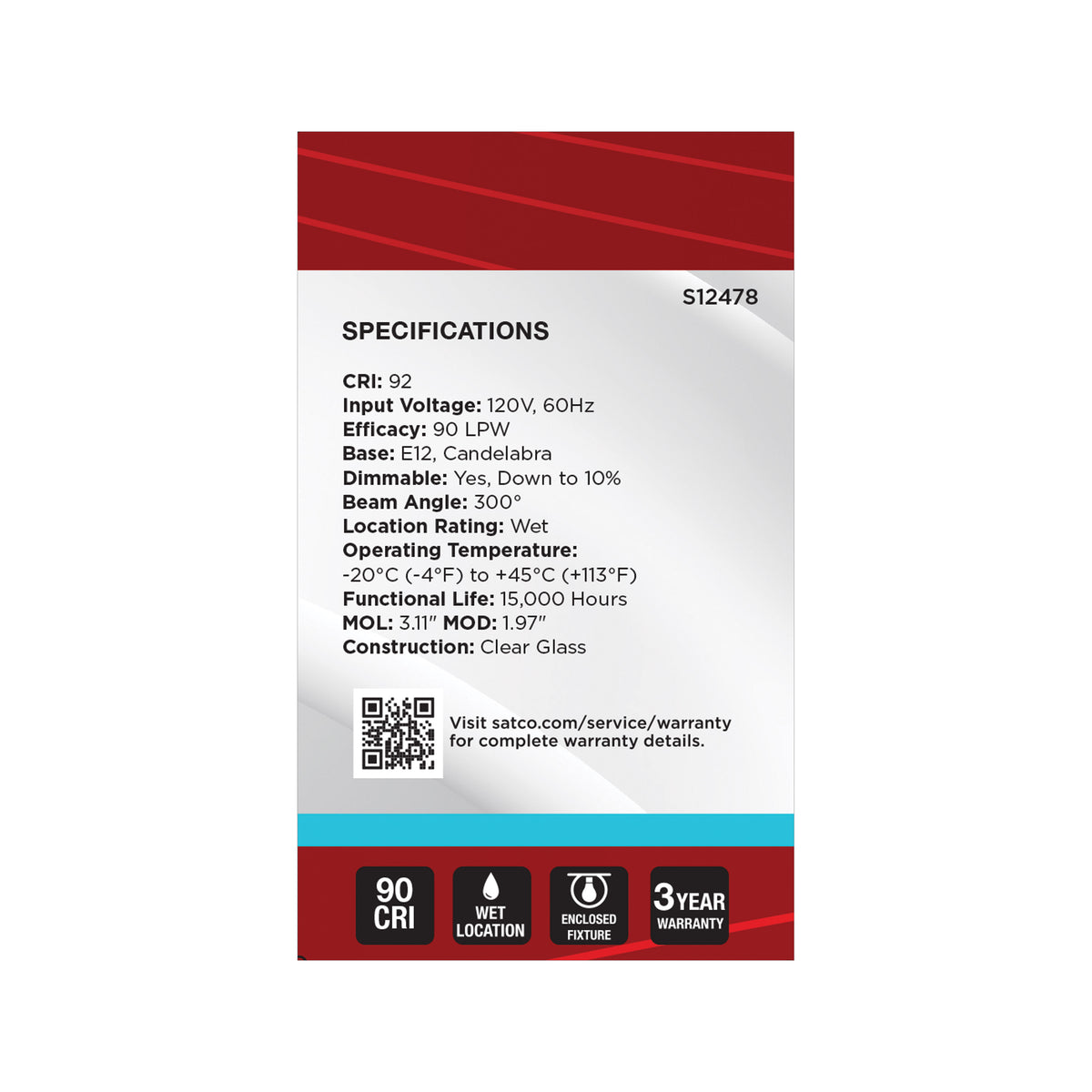 5.5 Watt G16.5 LED - Candelabra Base - Clear - 5000K CCT - 120 Volt