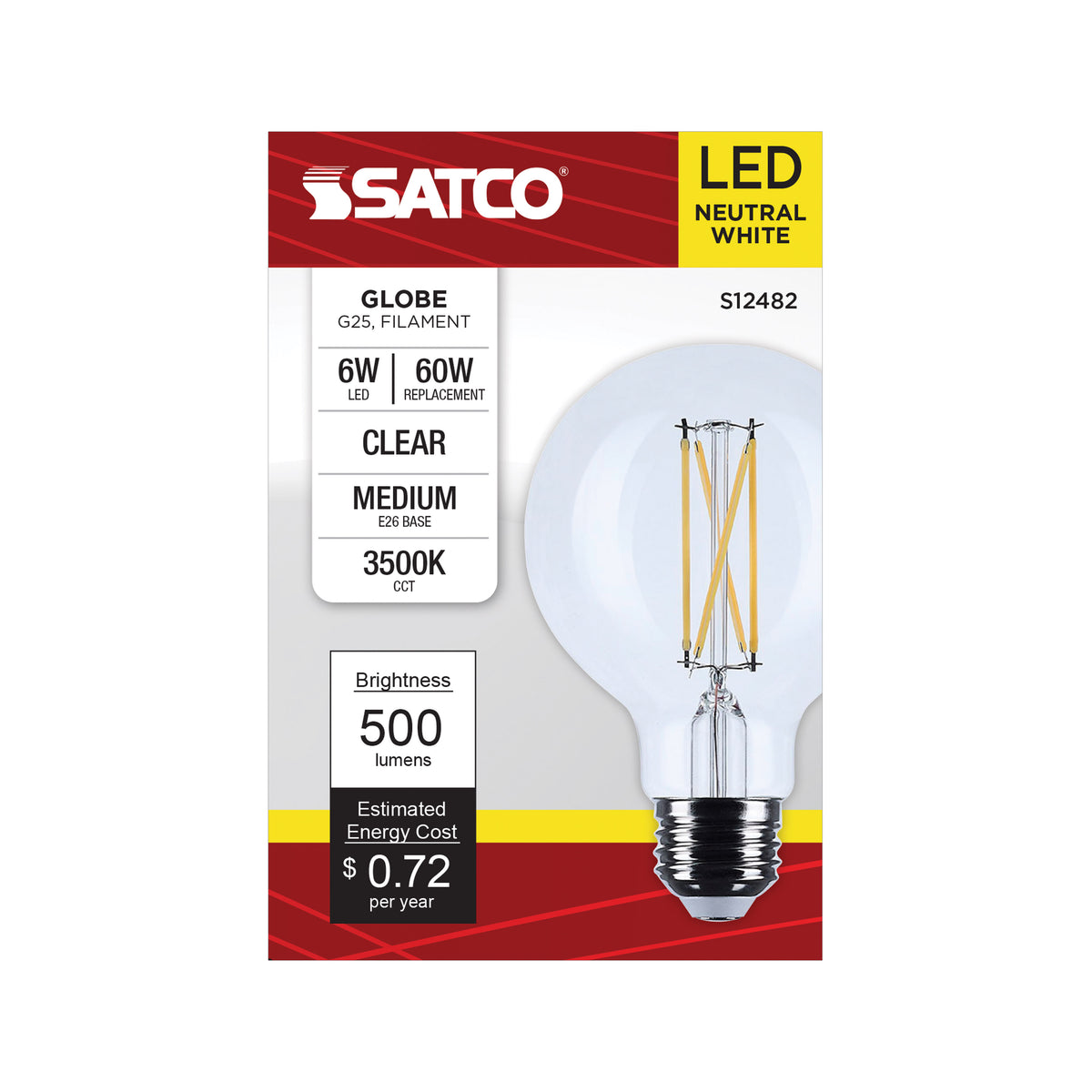 6 Watt G25 LED - Medium Base - Clear - 3500K CCT - 120 Volt